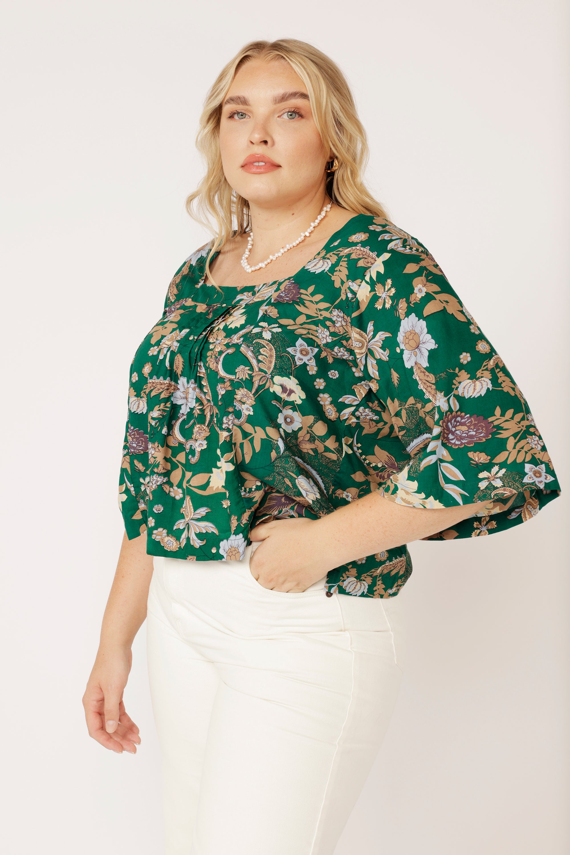 Lotus Flower Top | Midnight Garden Green - Saffron Road