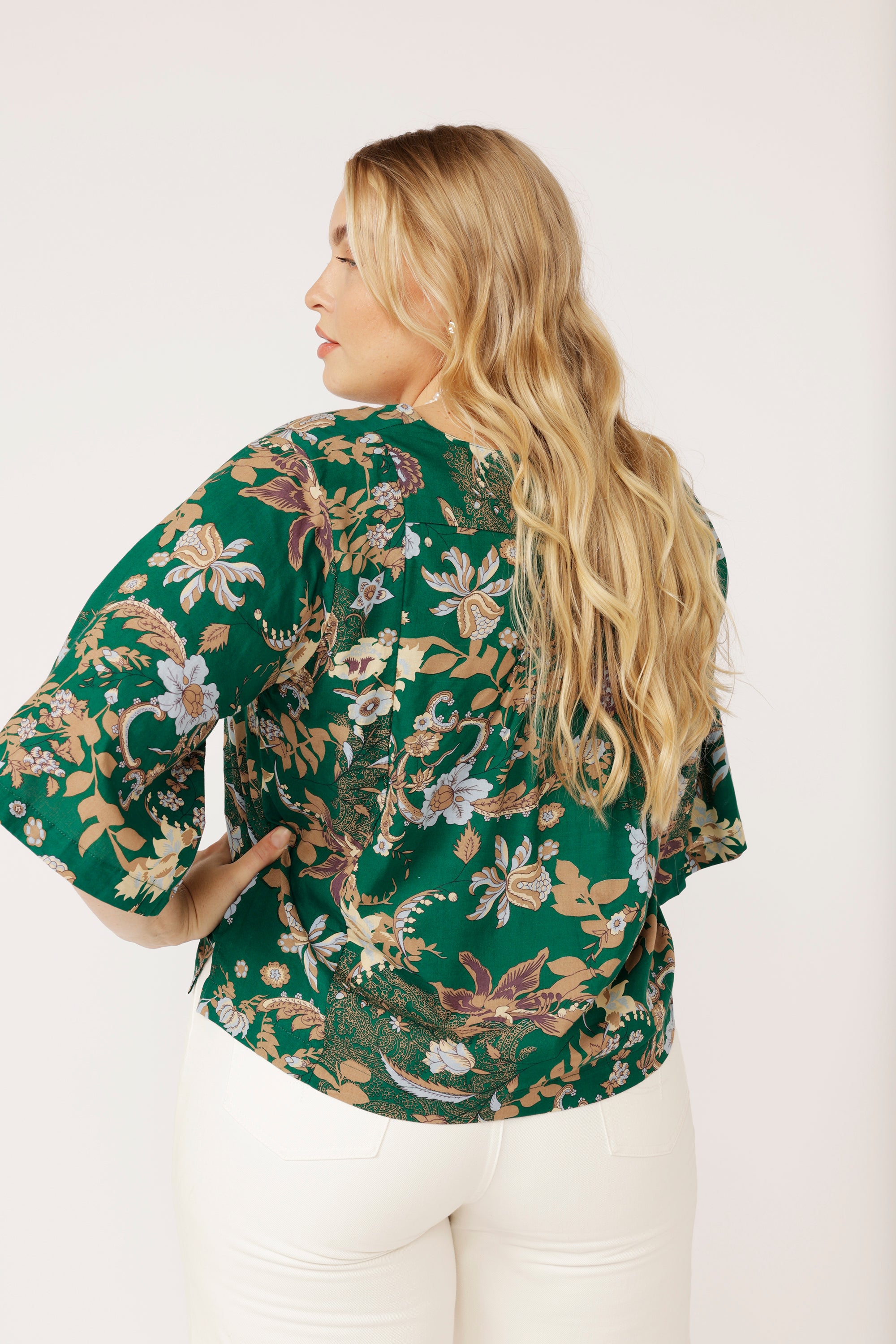 Lotus Flower Top | Midnight Garden Green - Saffron Road