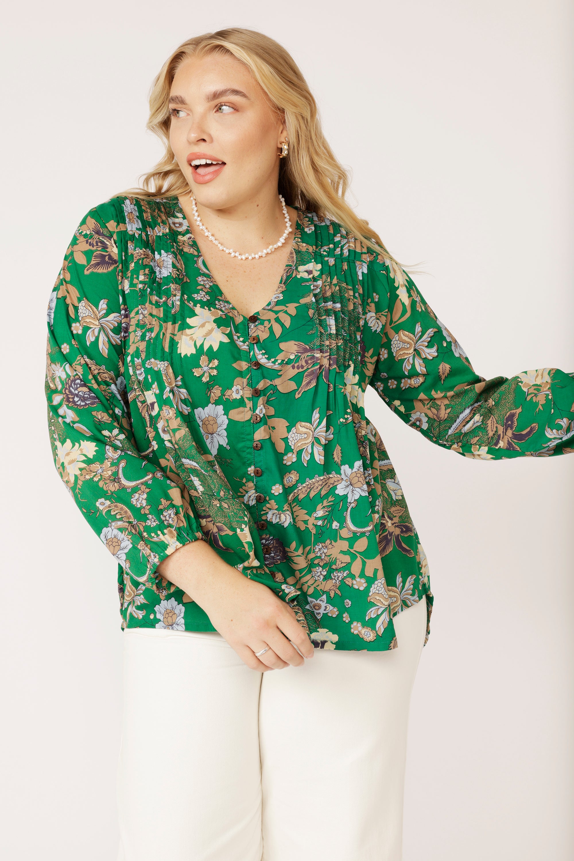 Camilla Hi-Low Top | Midnight Garden Green - Saffron Road