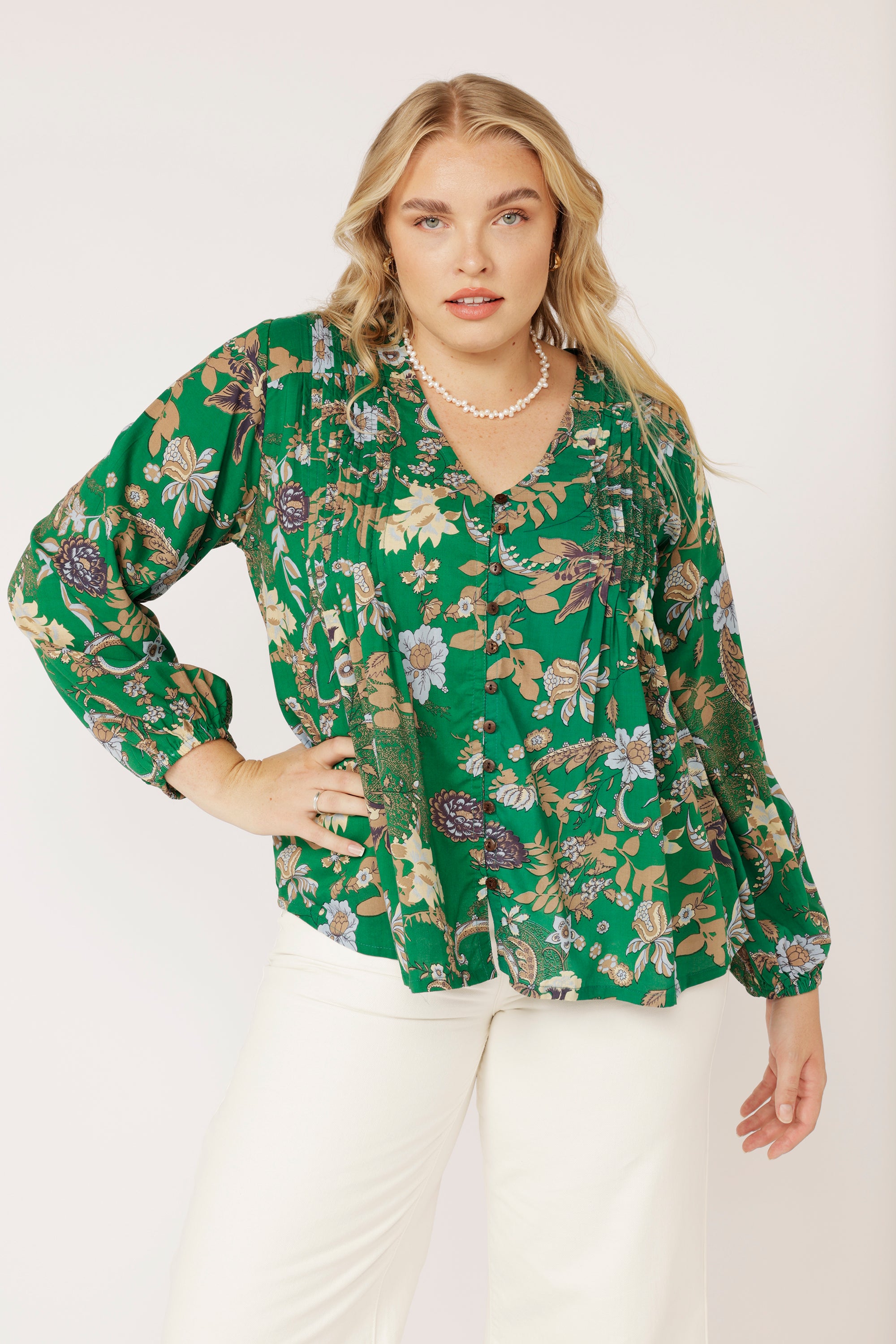 Camilla Hi-Low Top | Midnight Garden Green - Saffron Road