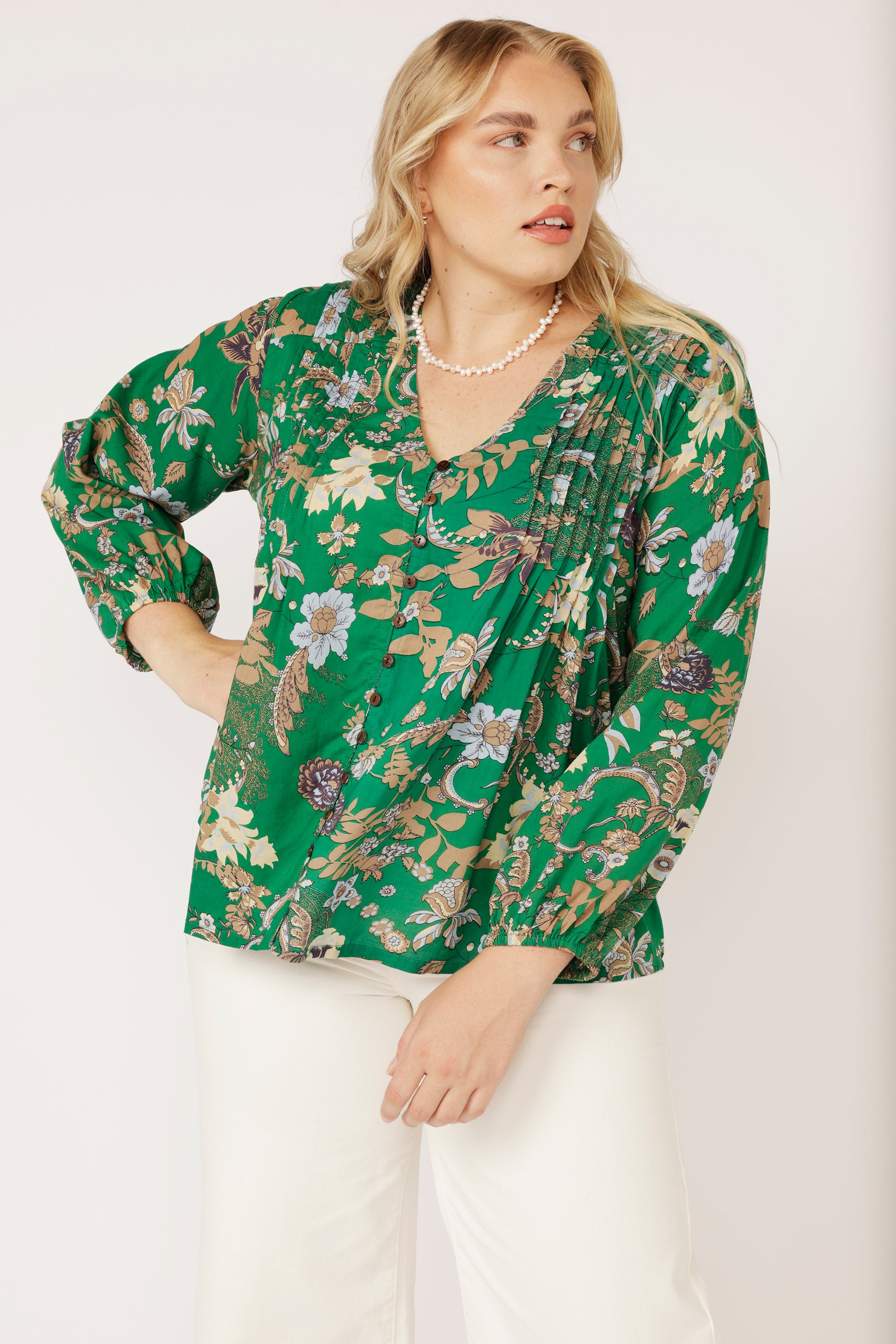 Camilla Hi-Low Top | Midnight Garden Green - Saffron Road