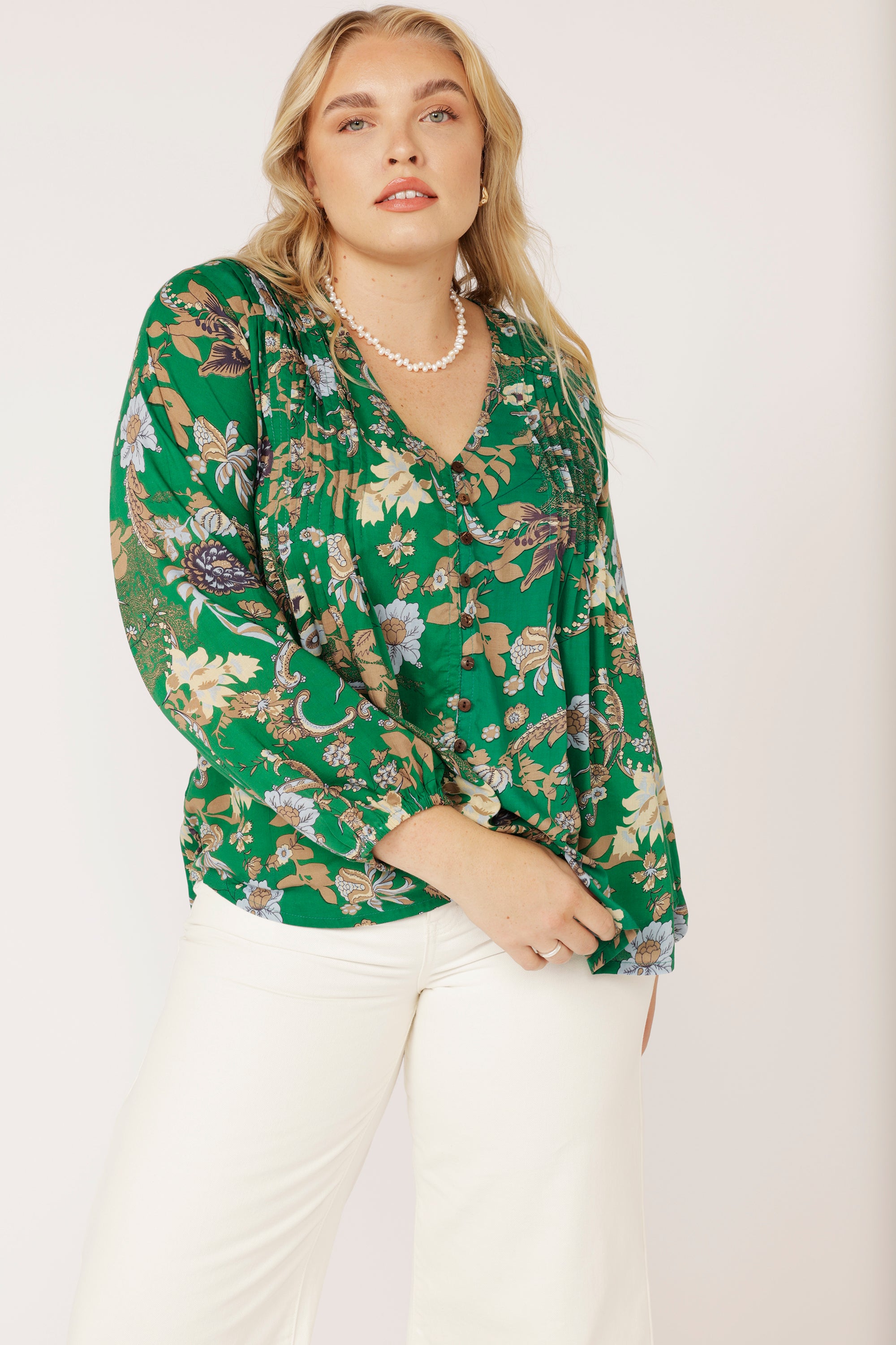 Camilla Hi-Low Top | Midnight Garden Green - Saffron Road