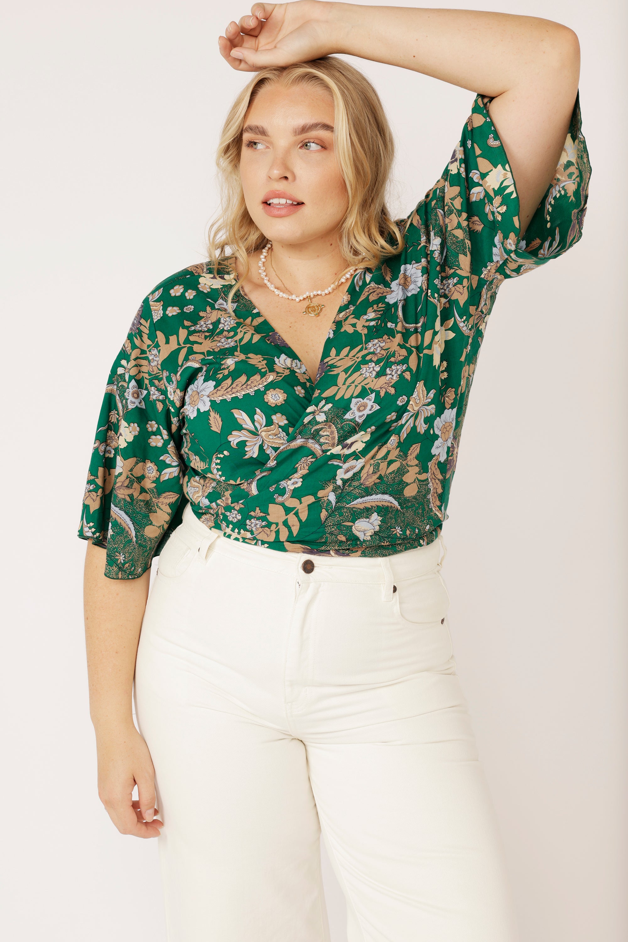 Wrap Me Up Top | Midnight Garden Green - Saffron Road