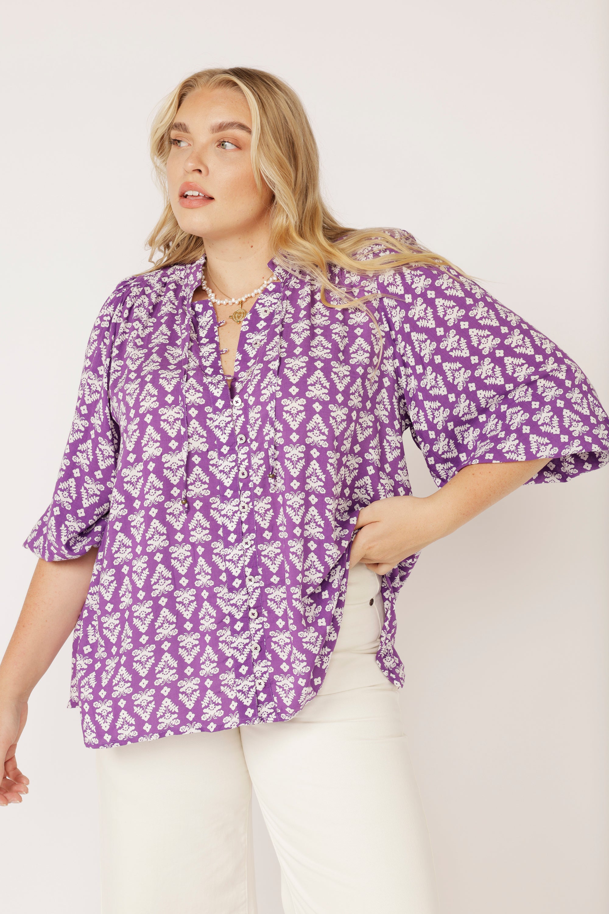 Luna Blouse | Aztec Purple - Saffron Road