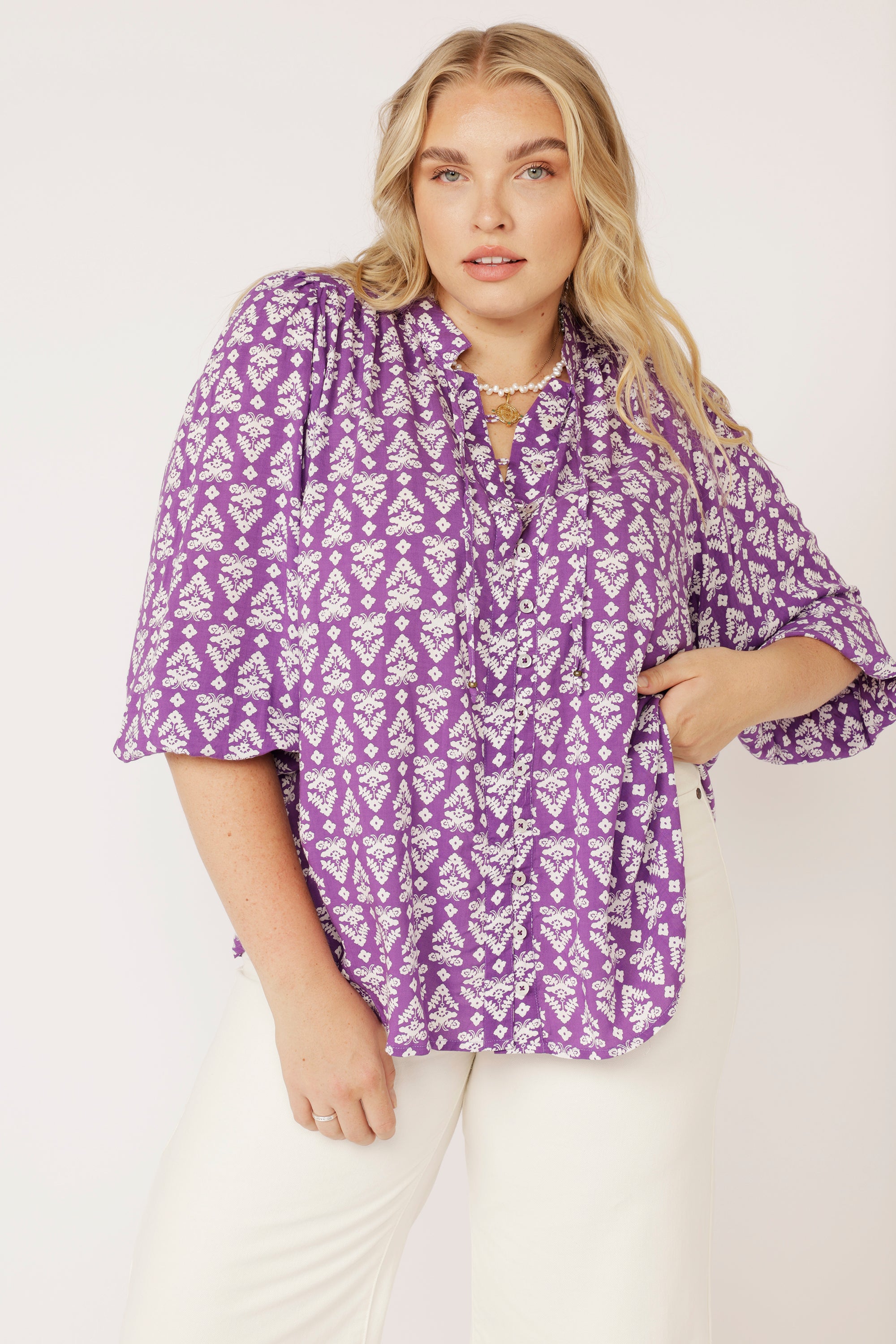 Luna Blouse | Aztec Purple - Saffron Road