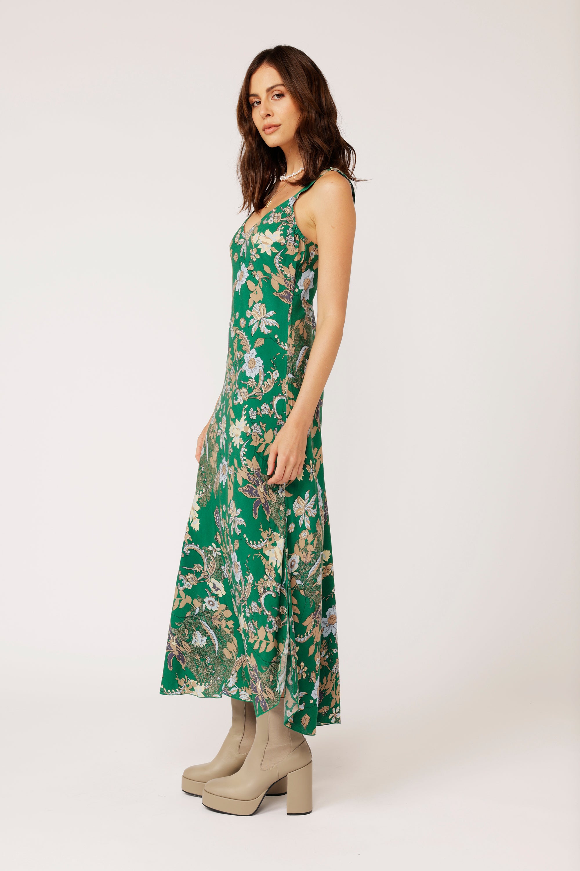 Slip Dress MAXI Midnight Garden Green - Saffron Road