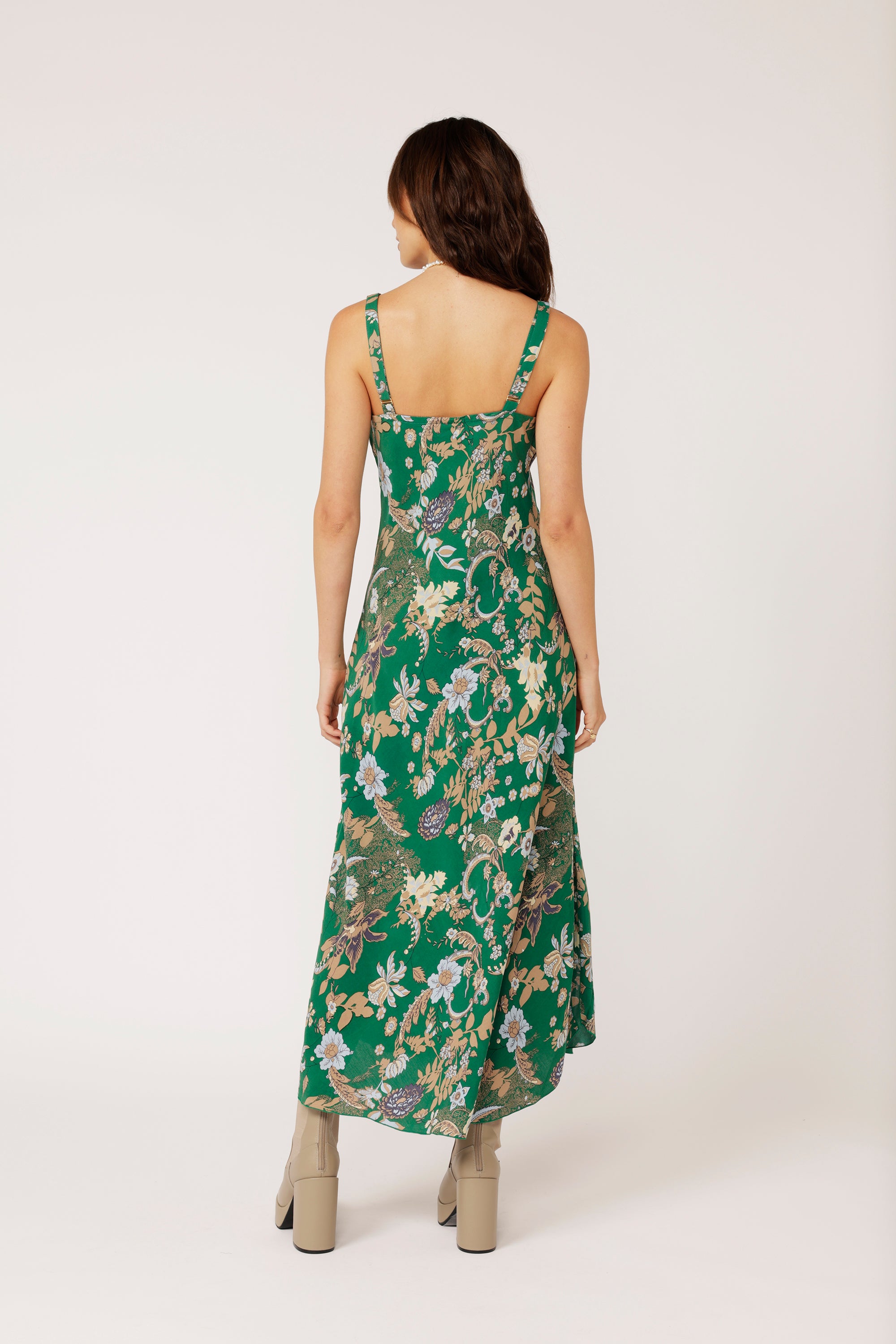 Slip Dress MAXI Midnight Garden Green - Saffron Road