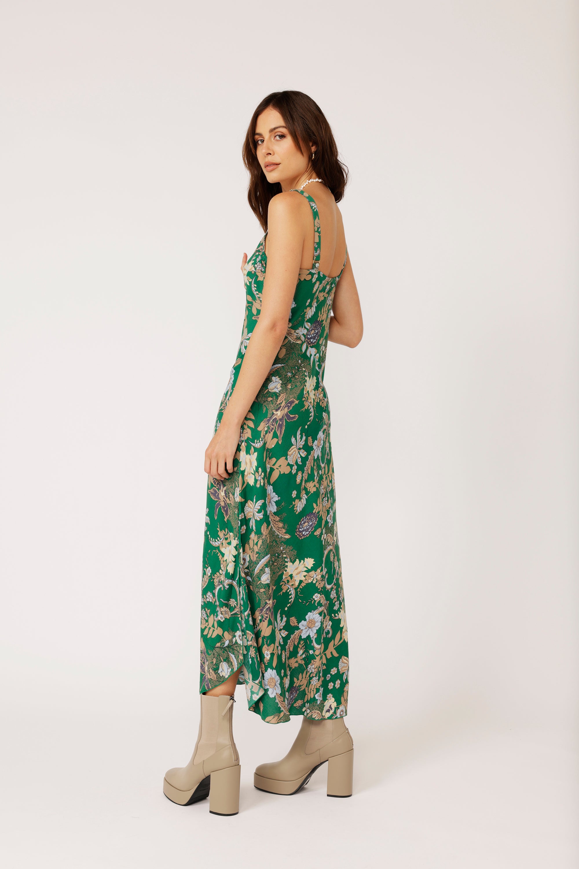 Slip Dress MAXI Midnight Garden Green - Saffron Road