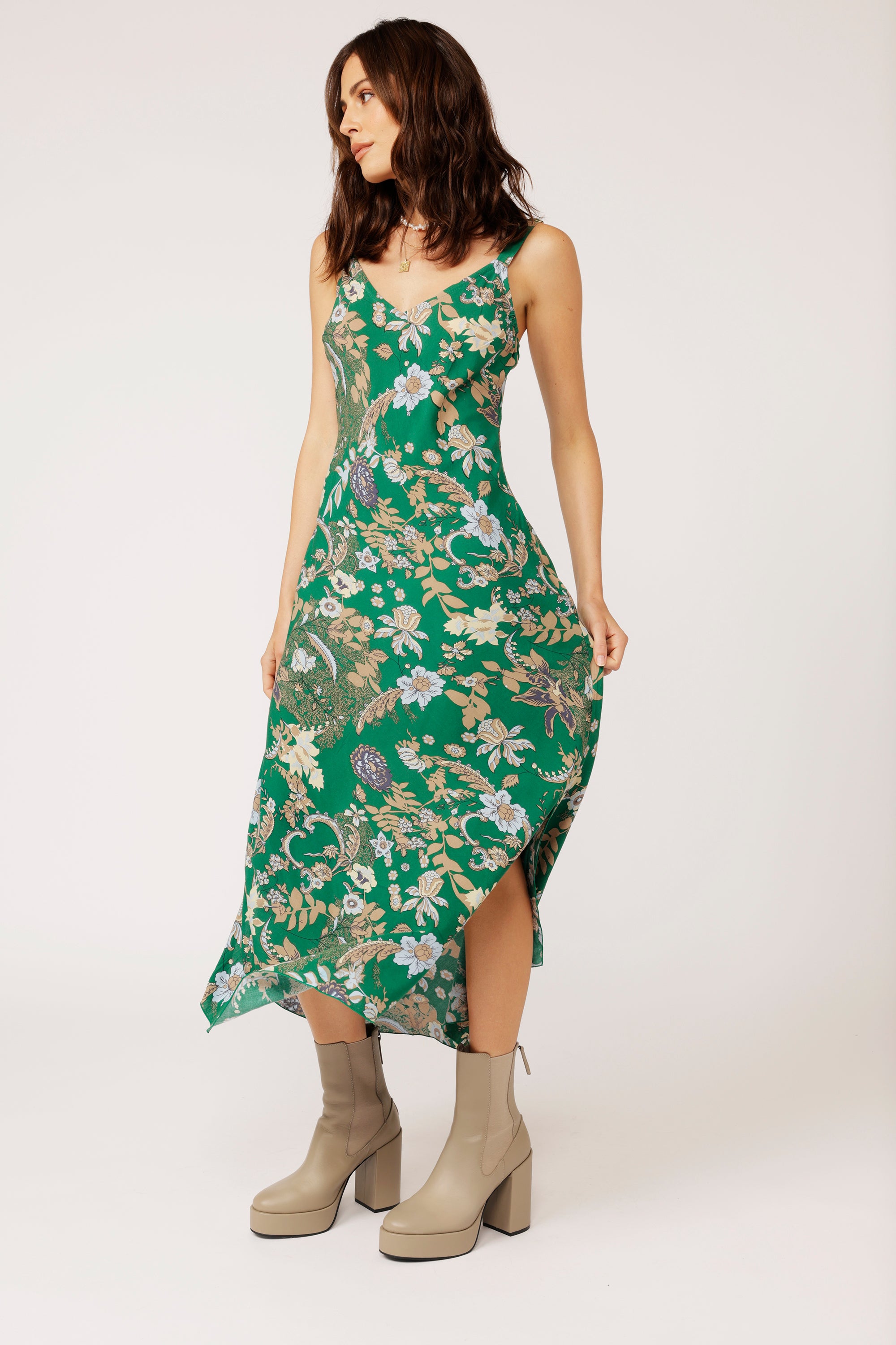 Slip Dress MAXI Midnight Garden Green - Saffron Road