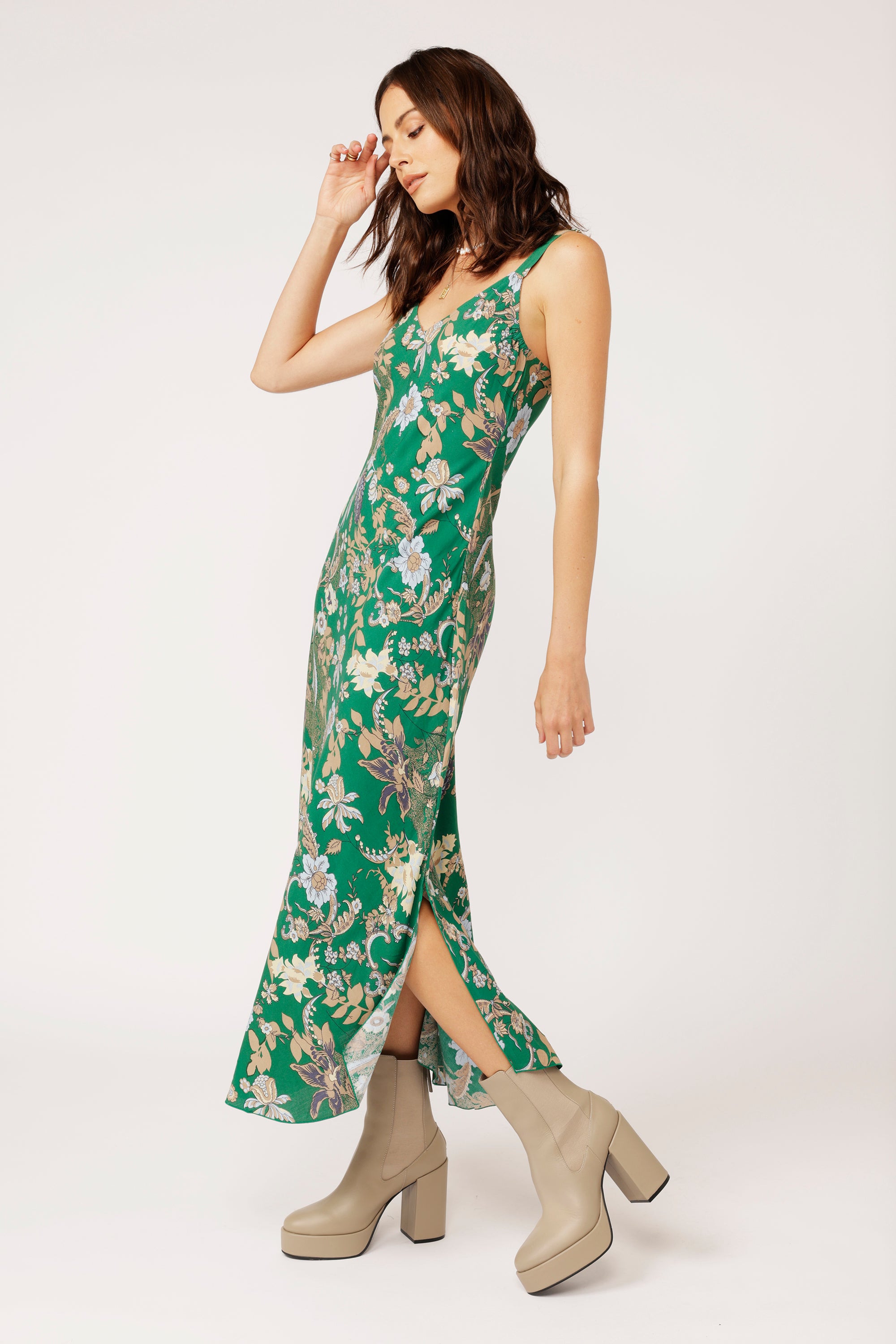 Slip Dress MAXI Midnight Garden Green - Saffron Road