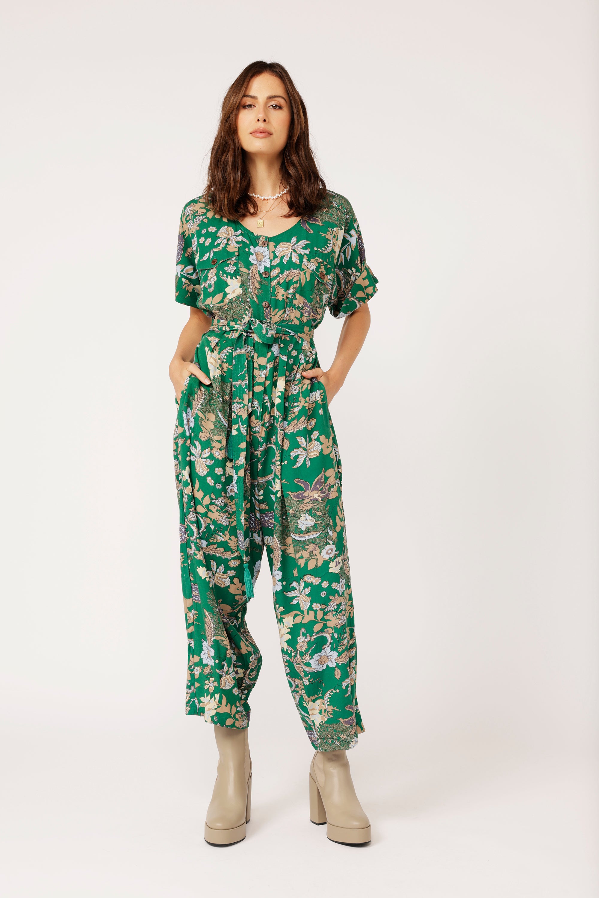 Jumpsuit | Midnight Garden Green - Saffron Road