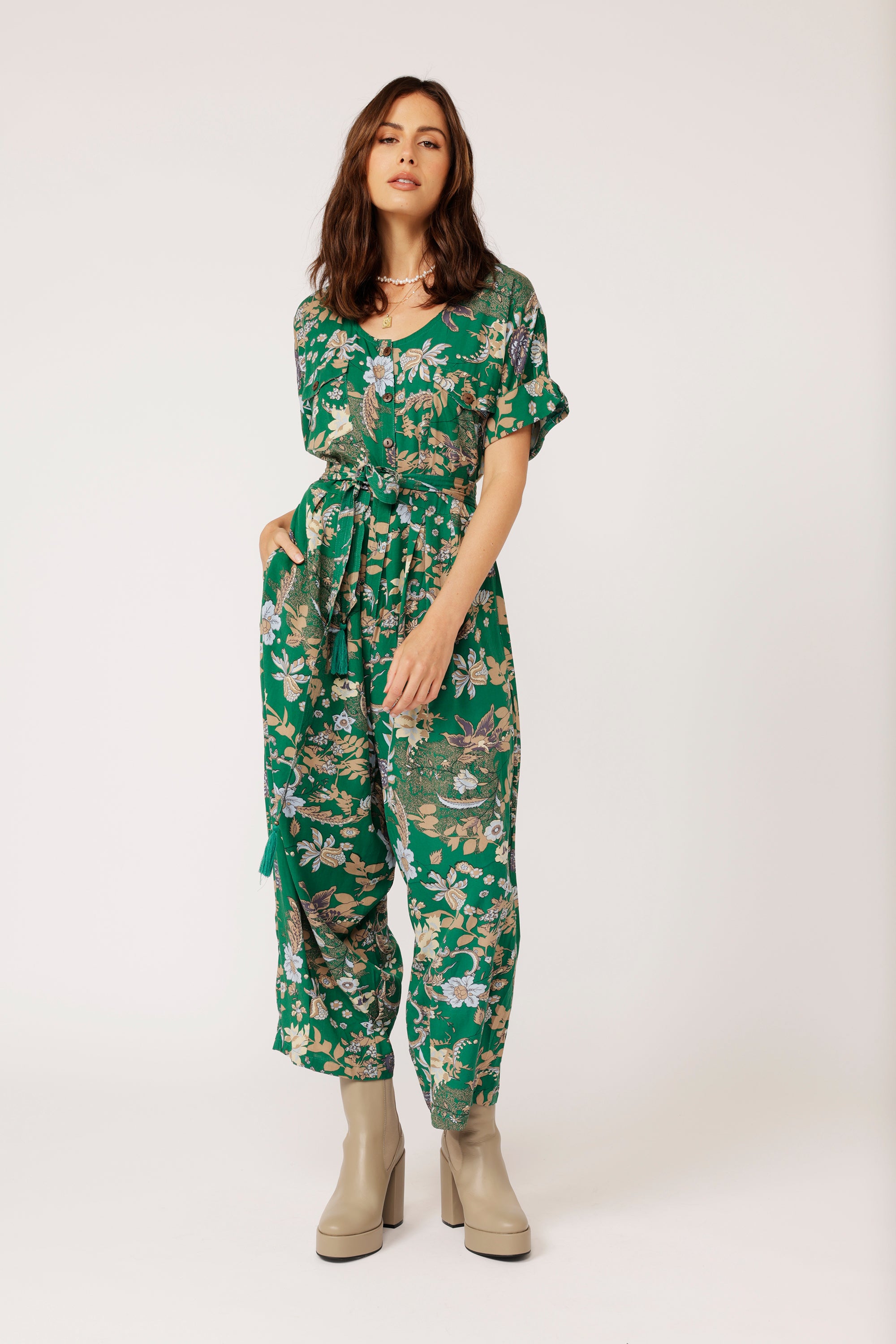 Jumpsuit | Midnight Garden Green - Saffron Road