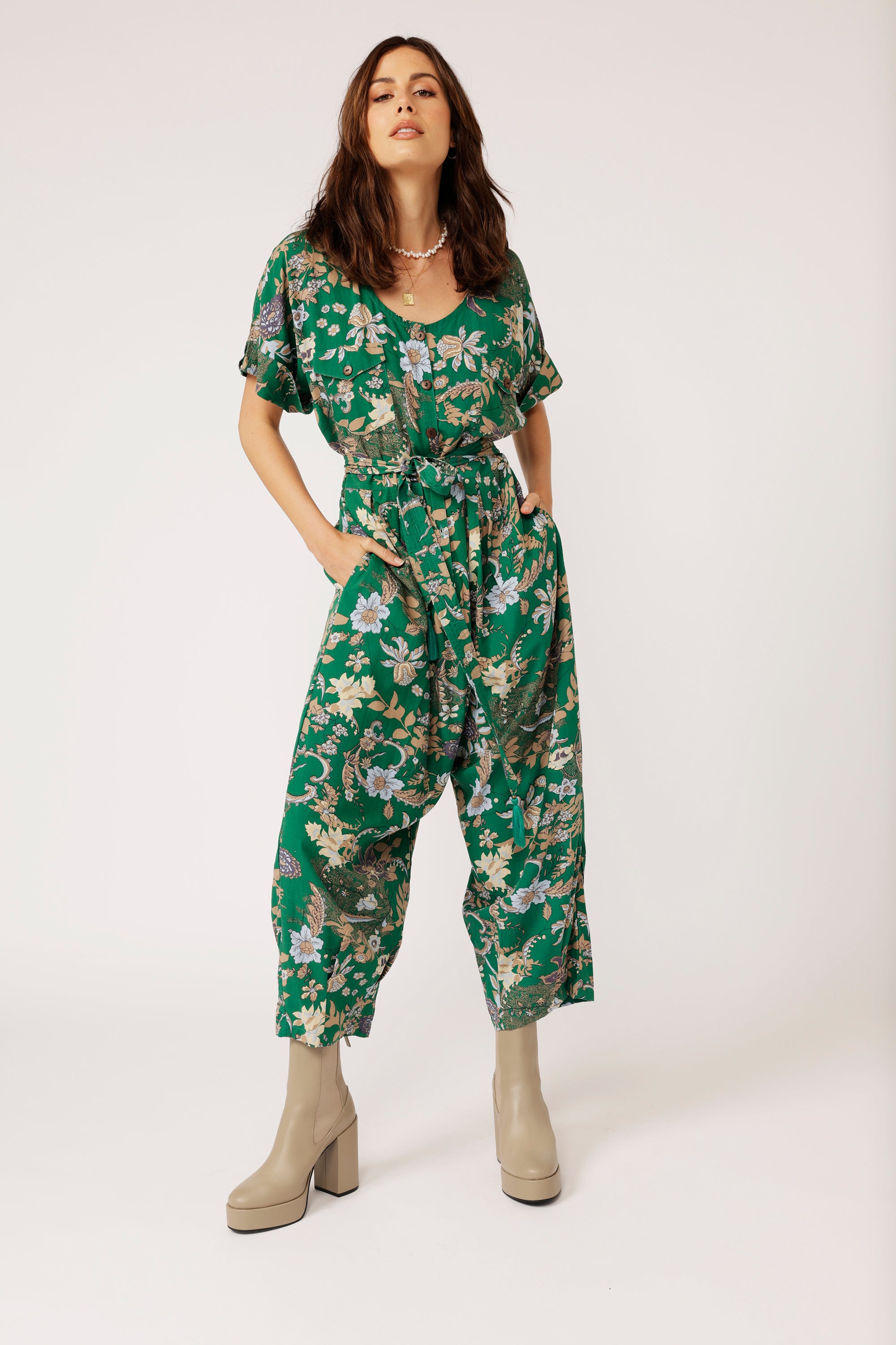 Jumpsuit | Midnight Garden Green - Saffron Road