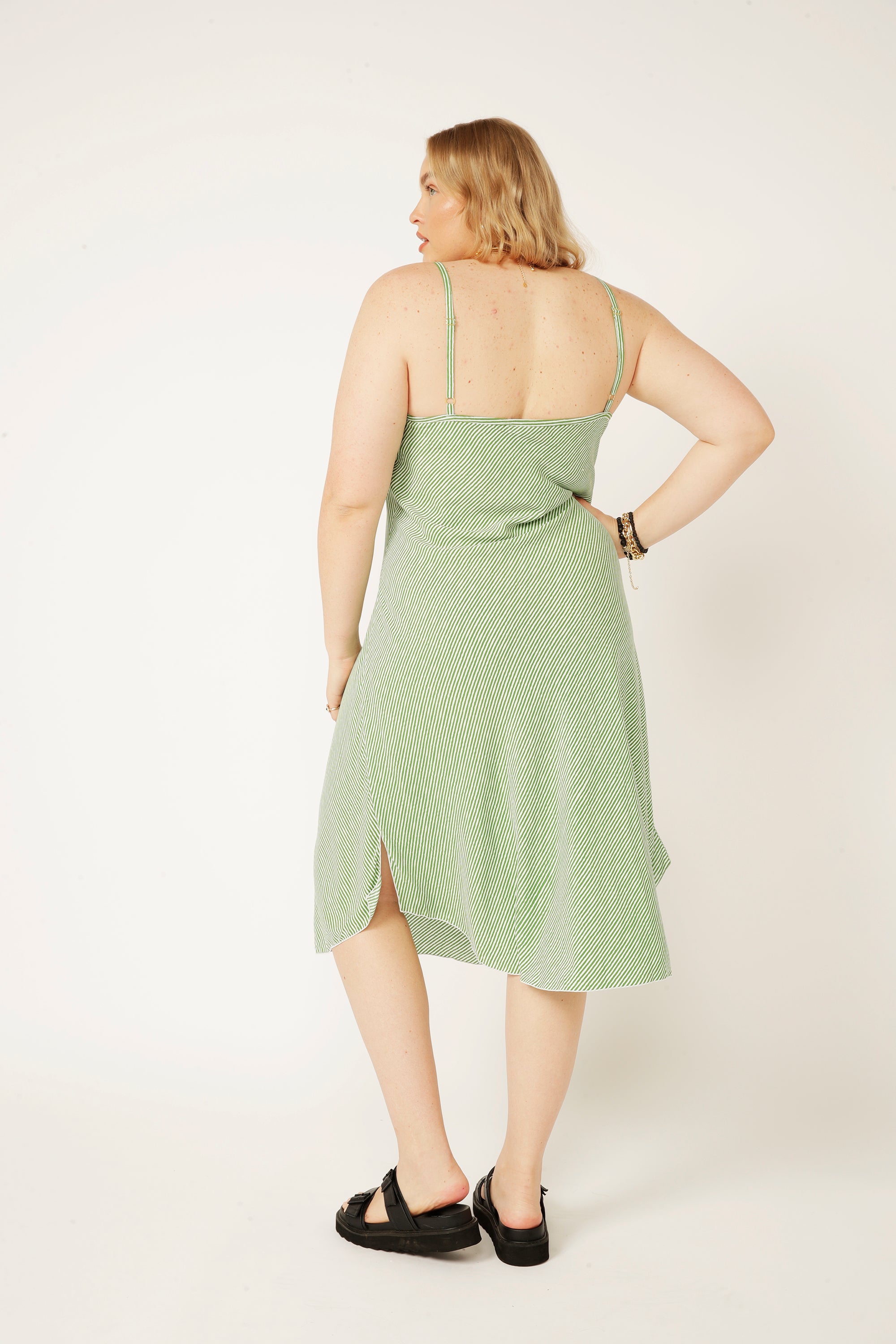Slip Dress MIDI (new length) | Green Stripe - Saffron Road