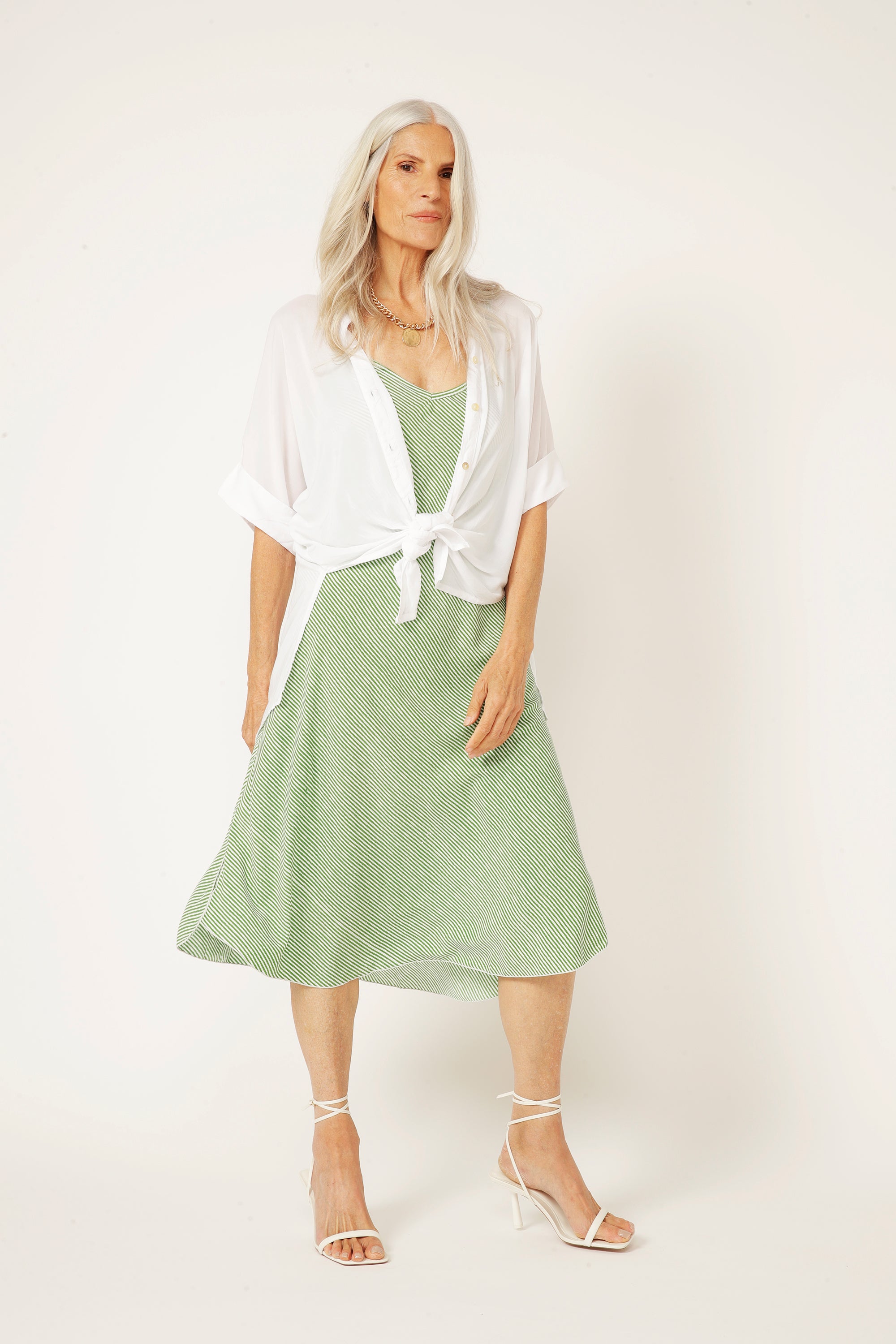 Slip Dress MIDI (new length) | Green Stripe - Saffron Road