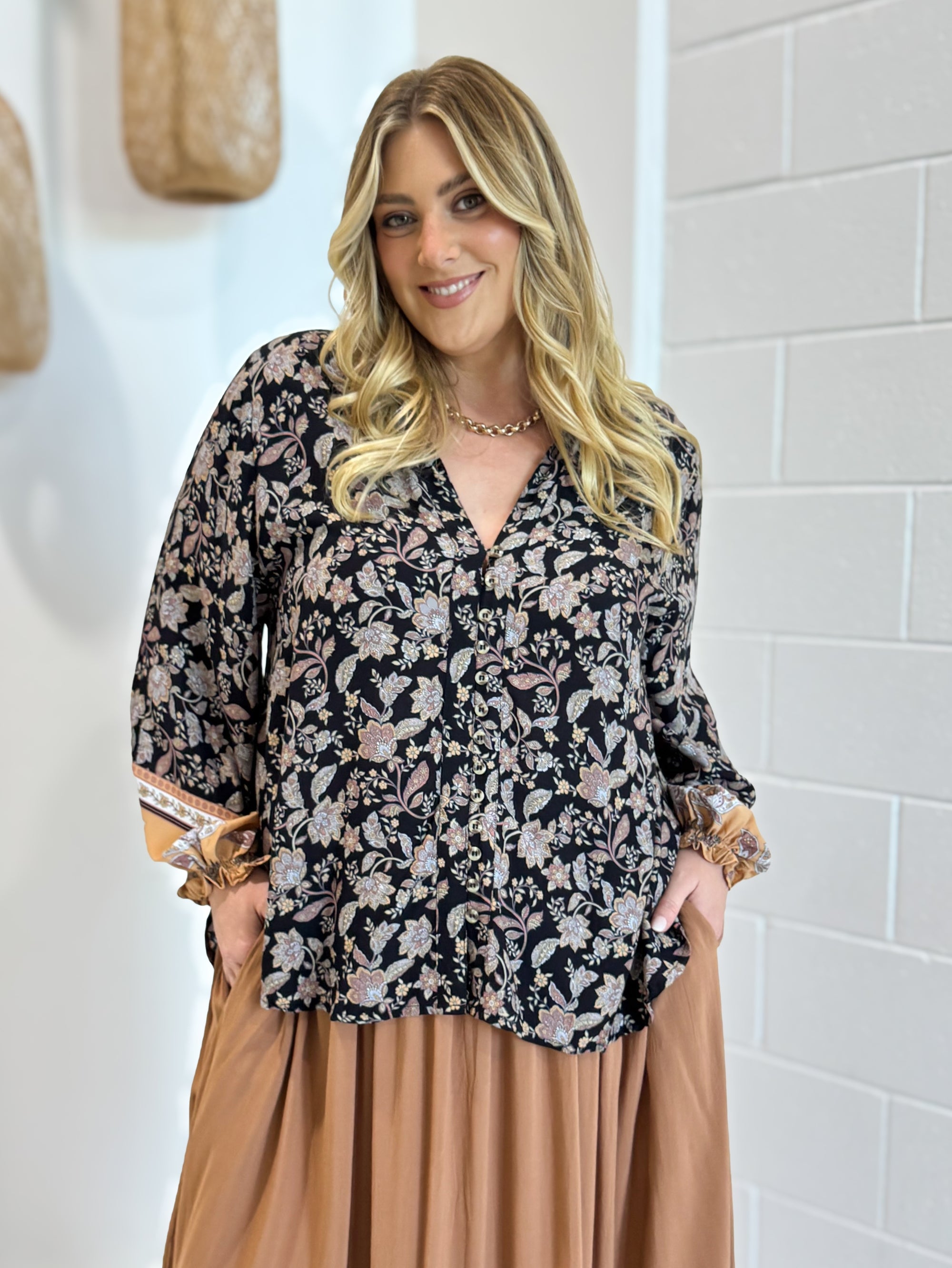 Amber Blouse | Mocha Bloom - Saffron Road