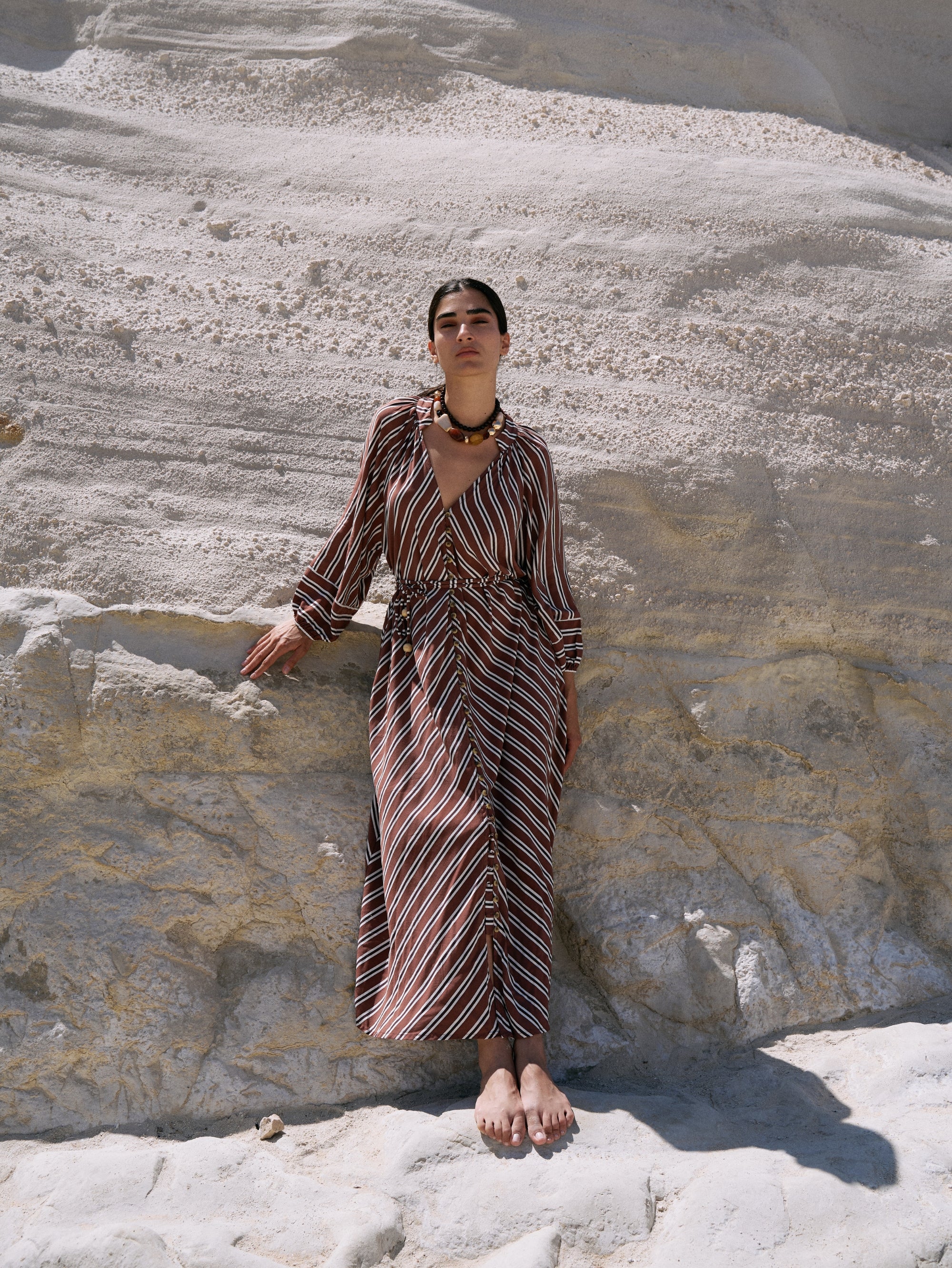Take Me Away Dress | Cocoa Stripe - Saffron Road