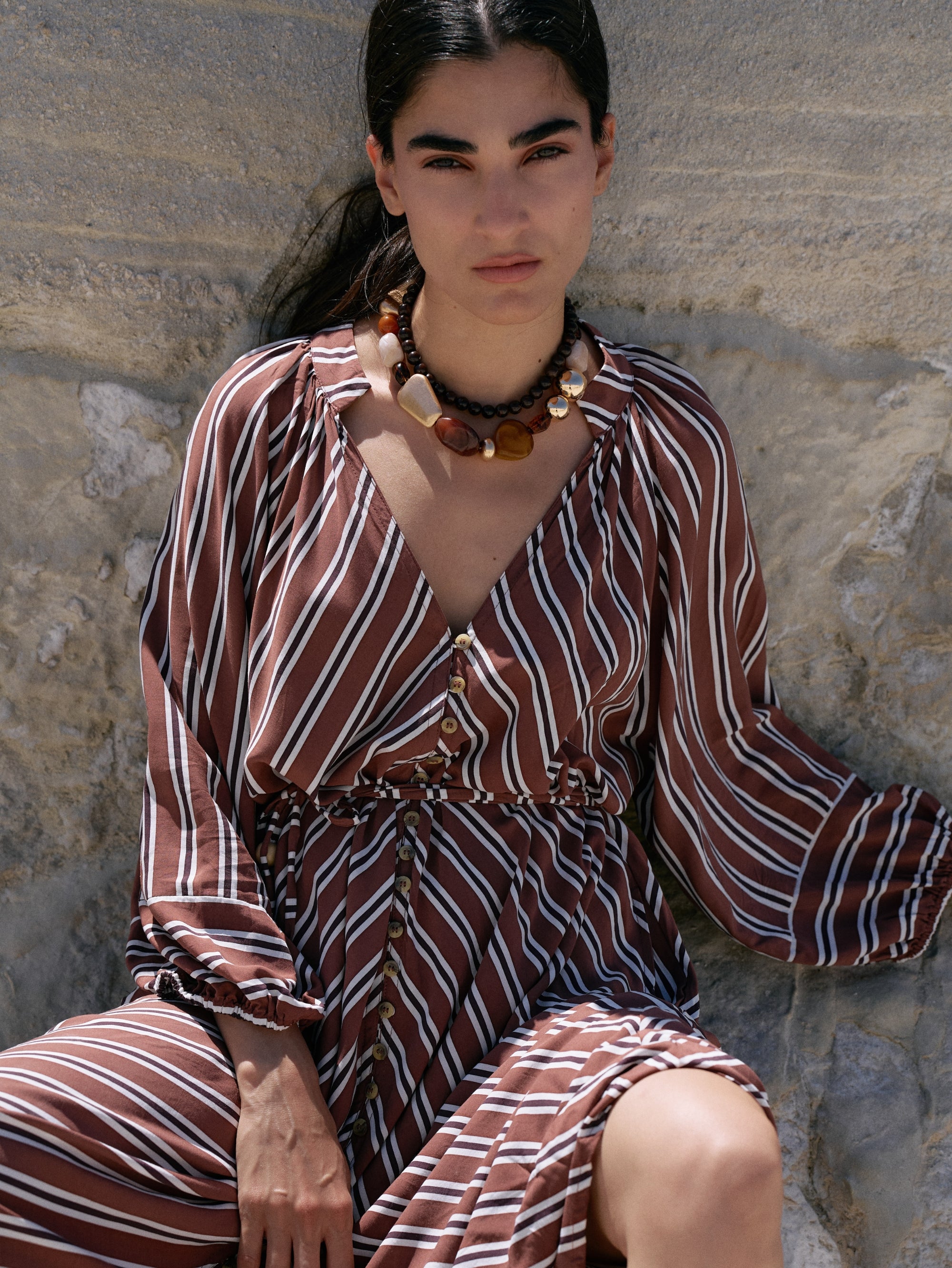 Take Me Away Dress | Cocoa Stripe - Saffron Road