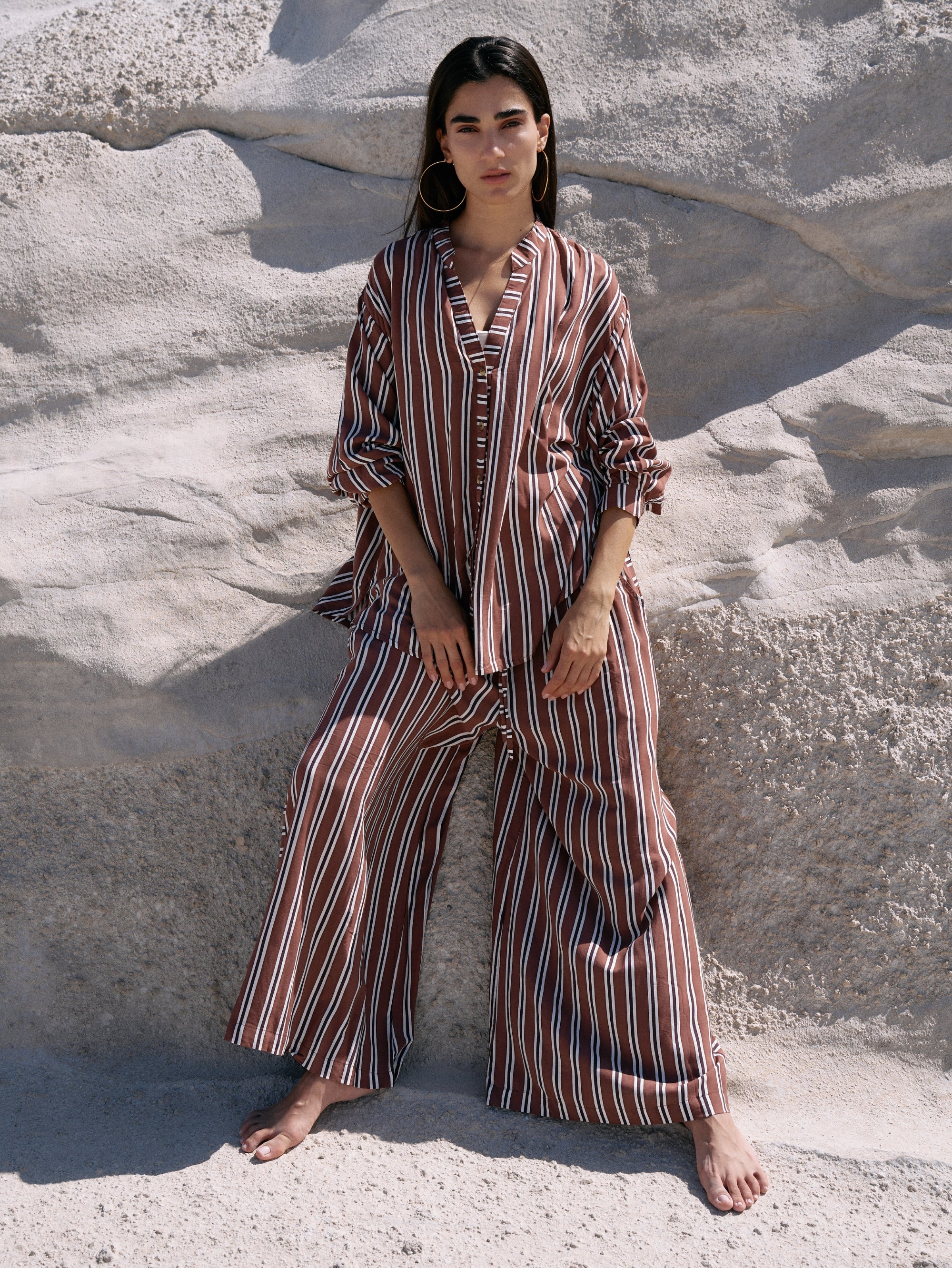 Palazzo Pant | Cocoa Stripe - Saffron Road