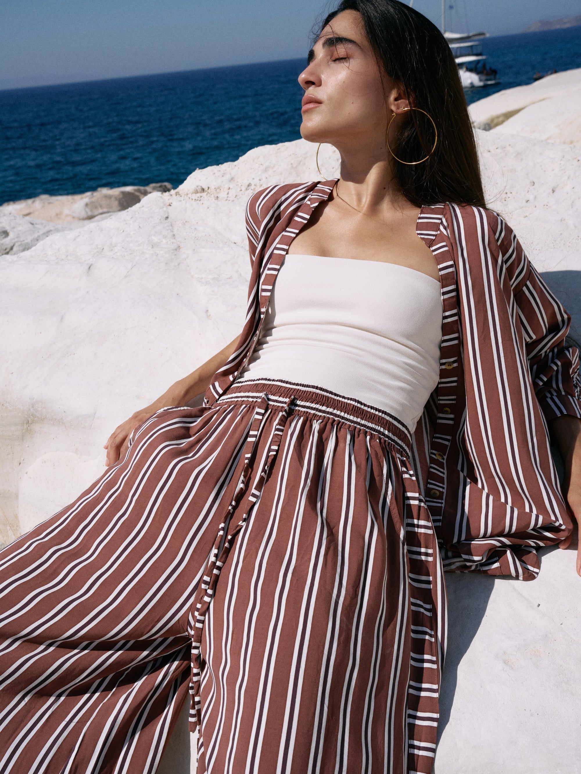 Palazzo Pant | Cocoa Stripe - Saffron Road