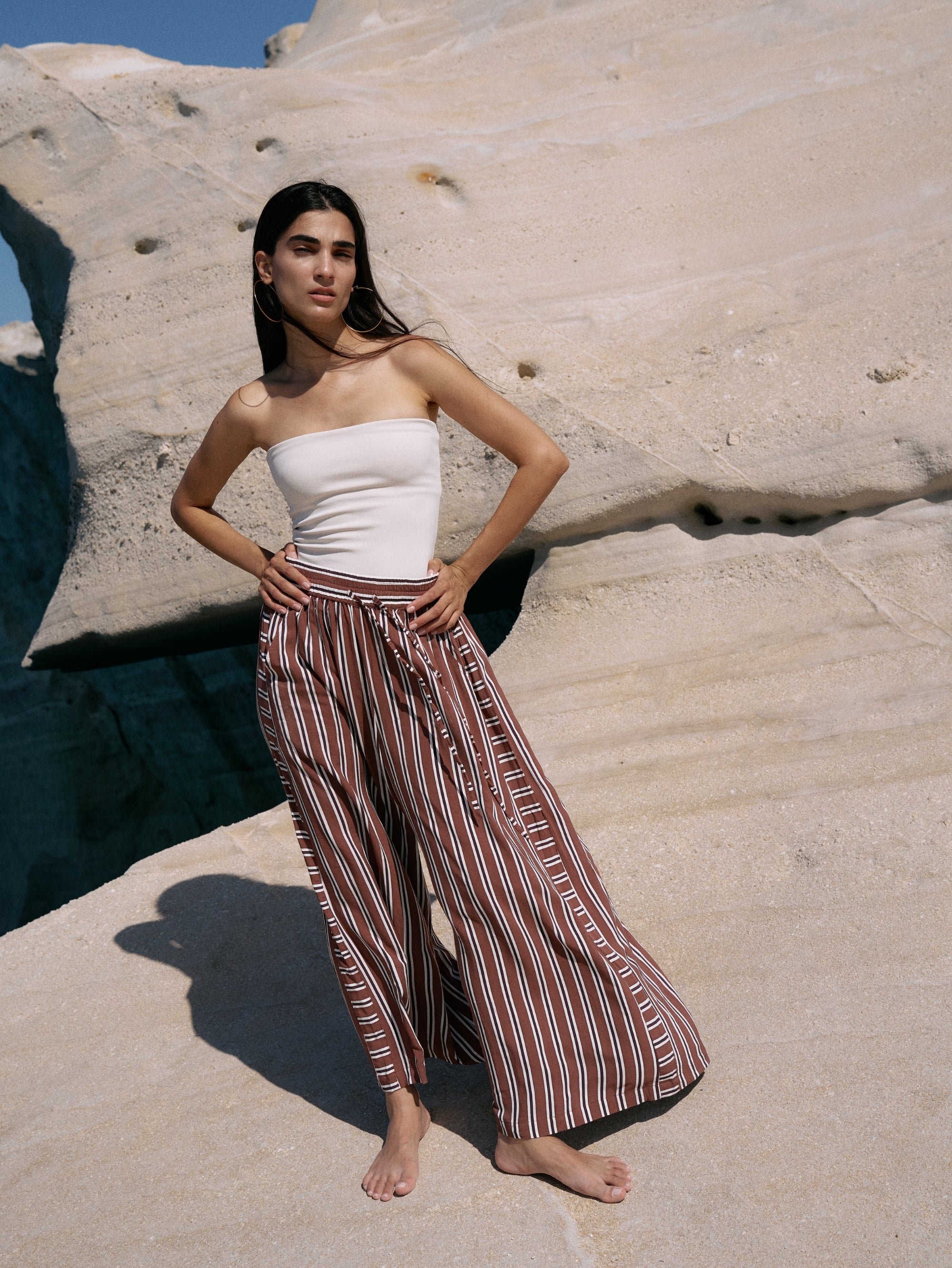 Palazzo Pant | Cocoa Stripe - Saffron Road