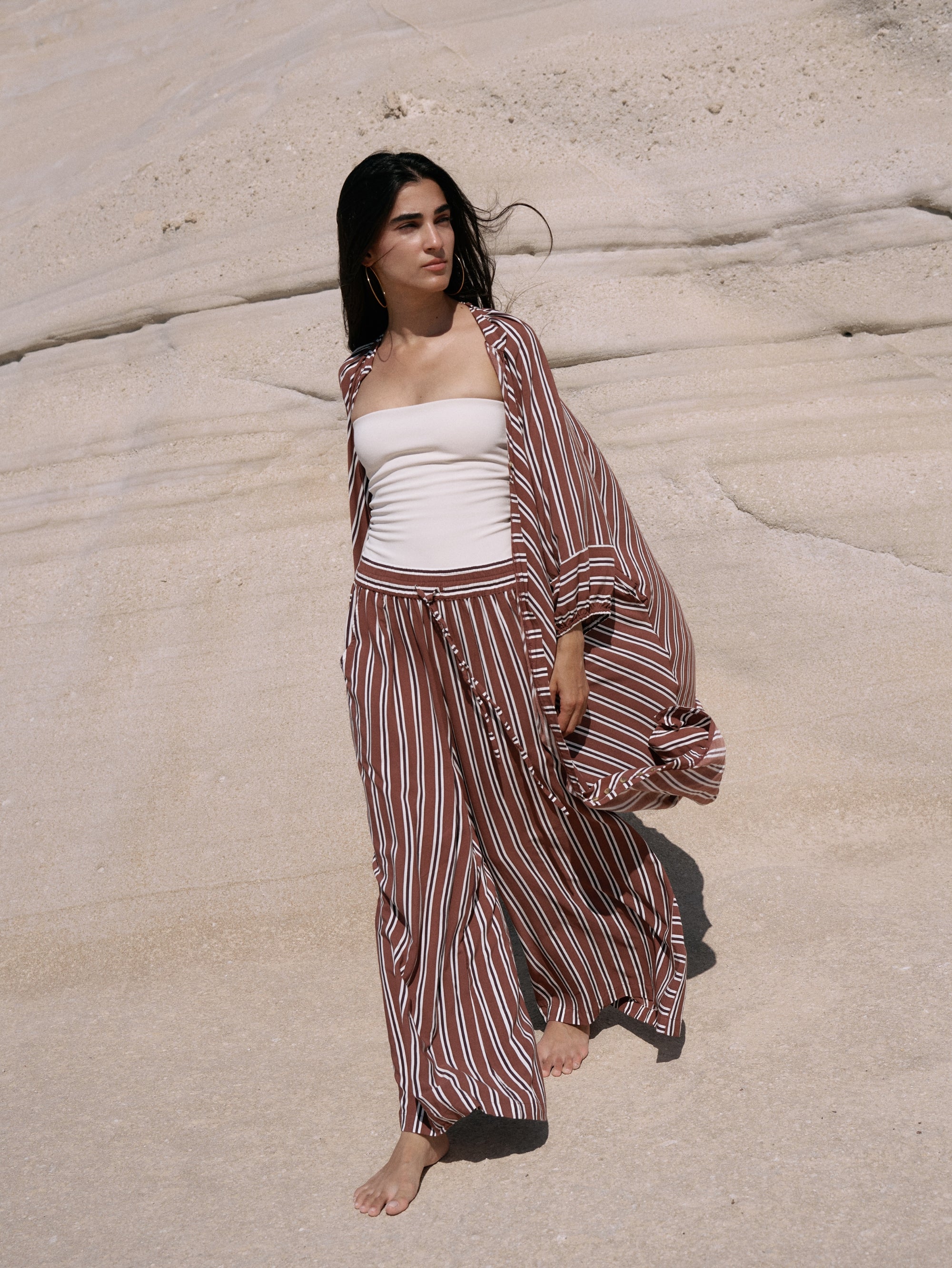 Palazzo Pant | Cocoa Stripe - Saffron Road