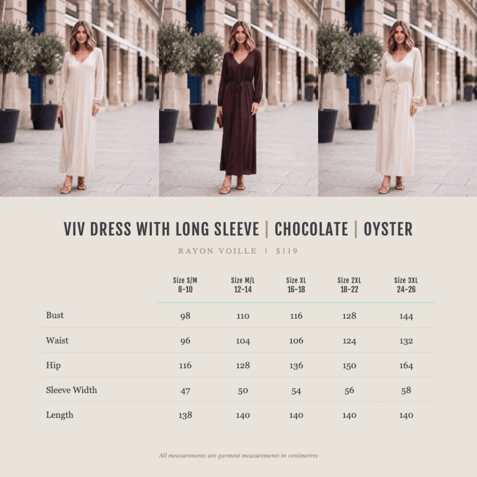 Viv Dress with Sleeves | Maxi | Oyster - Saffron Road
