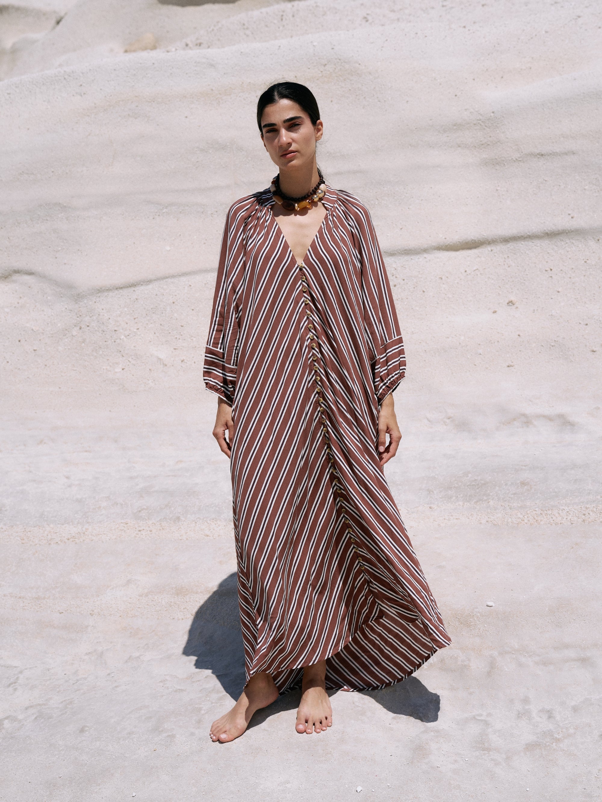 Take Me Away Dress | Cocoa Stripe - Saffron Road