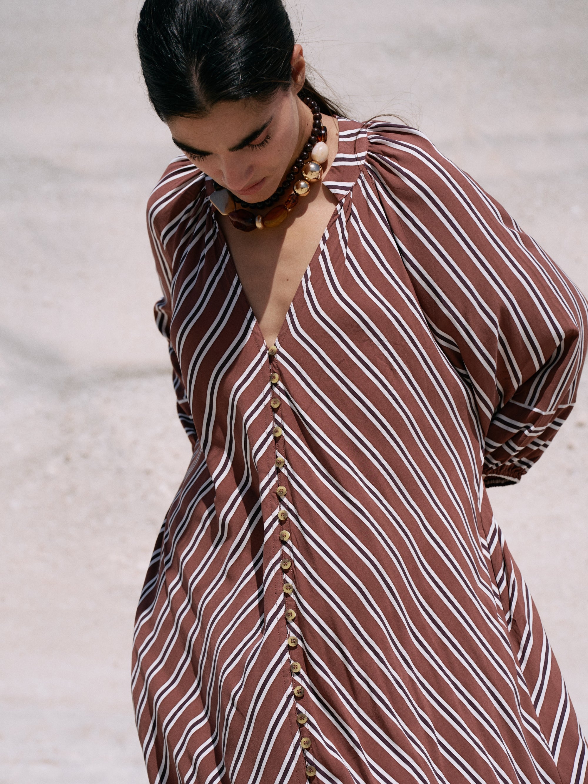 Take Me Away Dress | Cocoa Stripe - Saffron Road