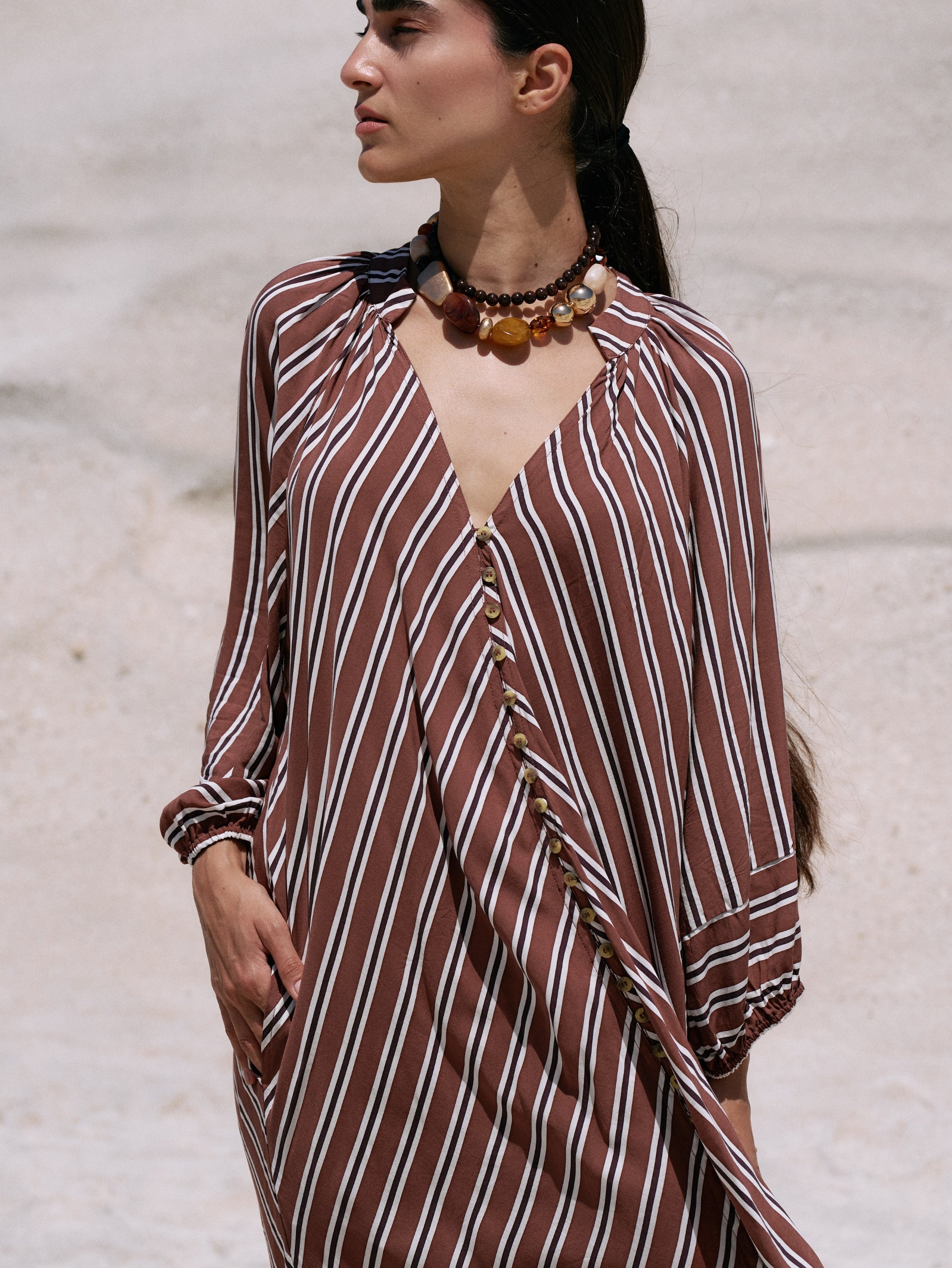 Take Me Away Dress | Cocoa Stripe - Saffron Road