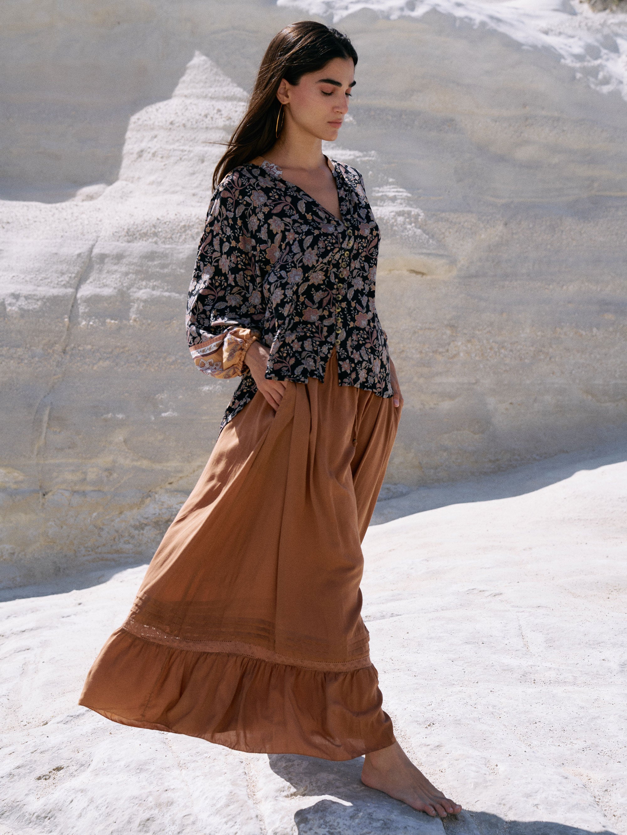 Amber Blouse | Mocha Bloom - Saffron Road