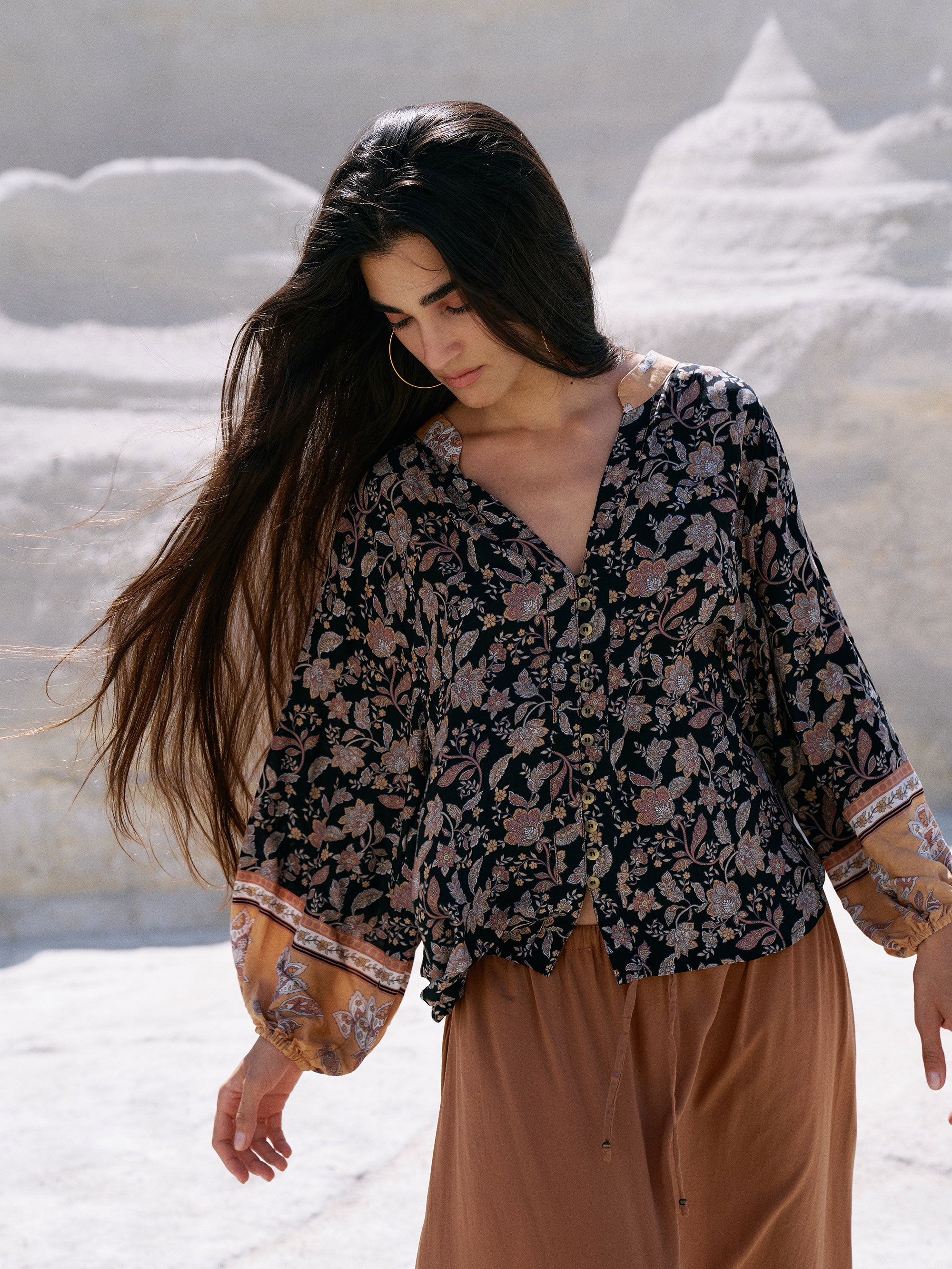 Amber Blouse | Mocha Bloom - Saffron Road