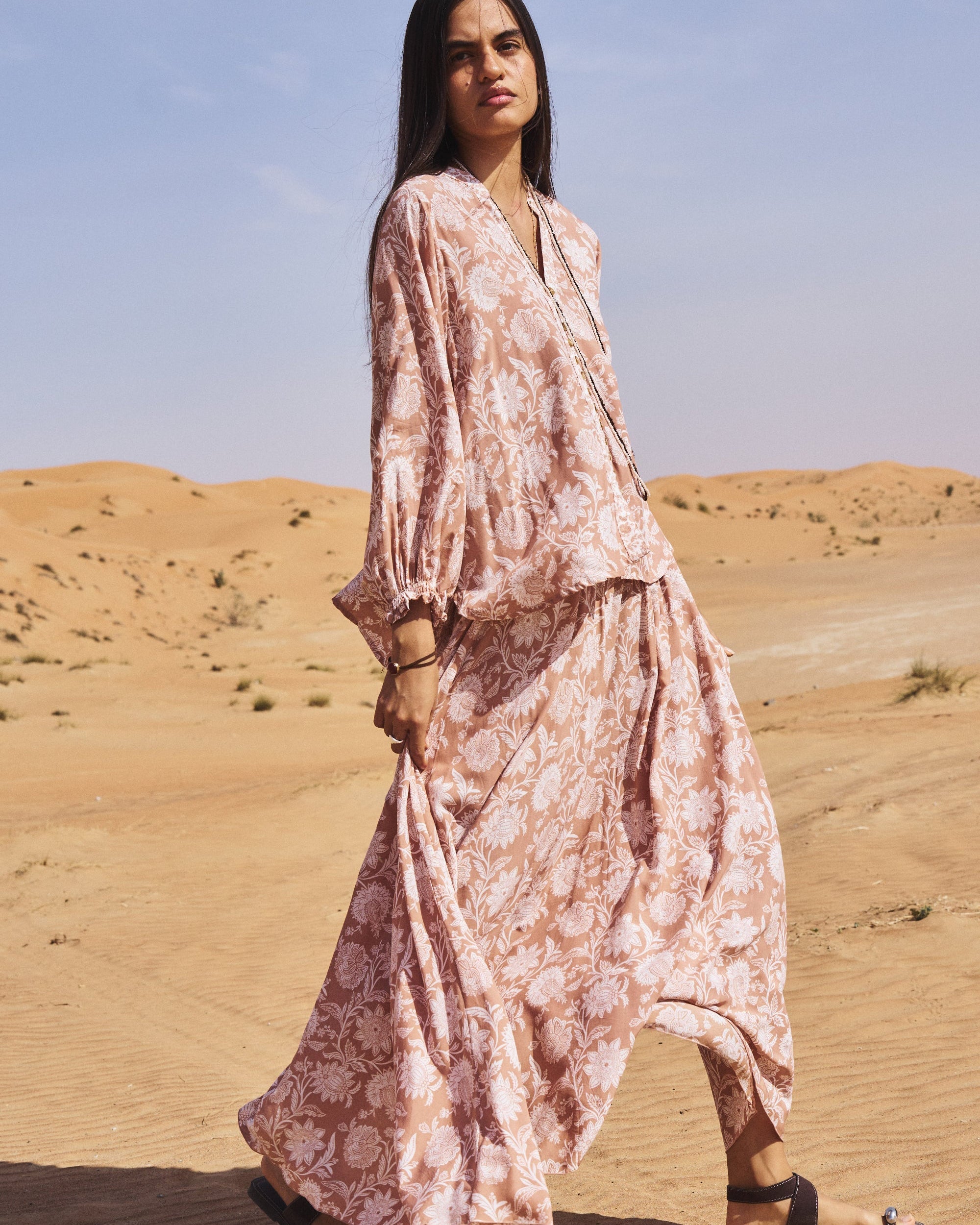 Amber Blouse | Beige Flower - Saffron Road