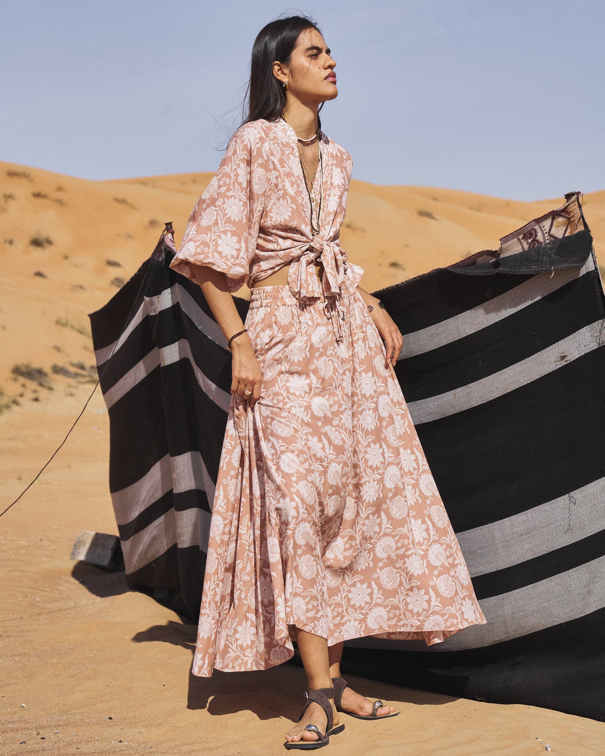 Circle Skirt | Beige Flower - Saffron Road