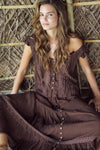 Santorini Singlet With Frill | Cacao Crinkle With Lace