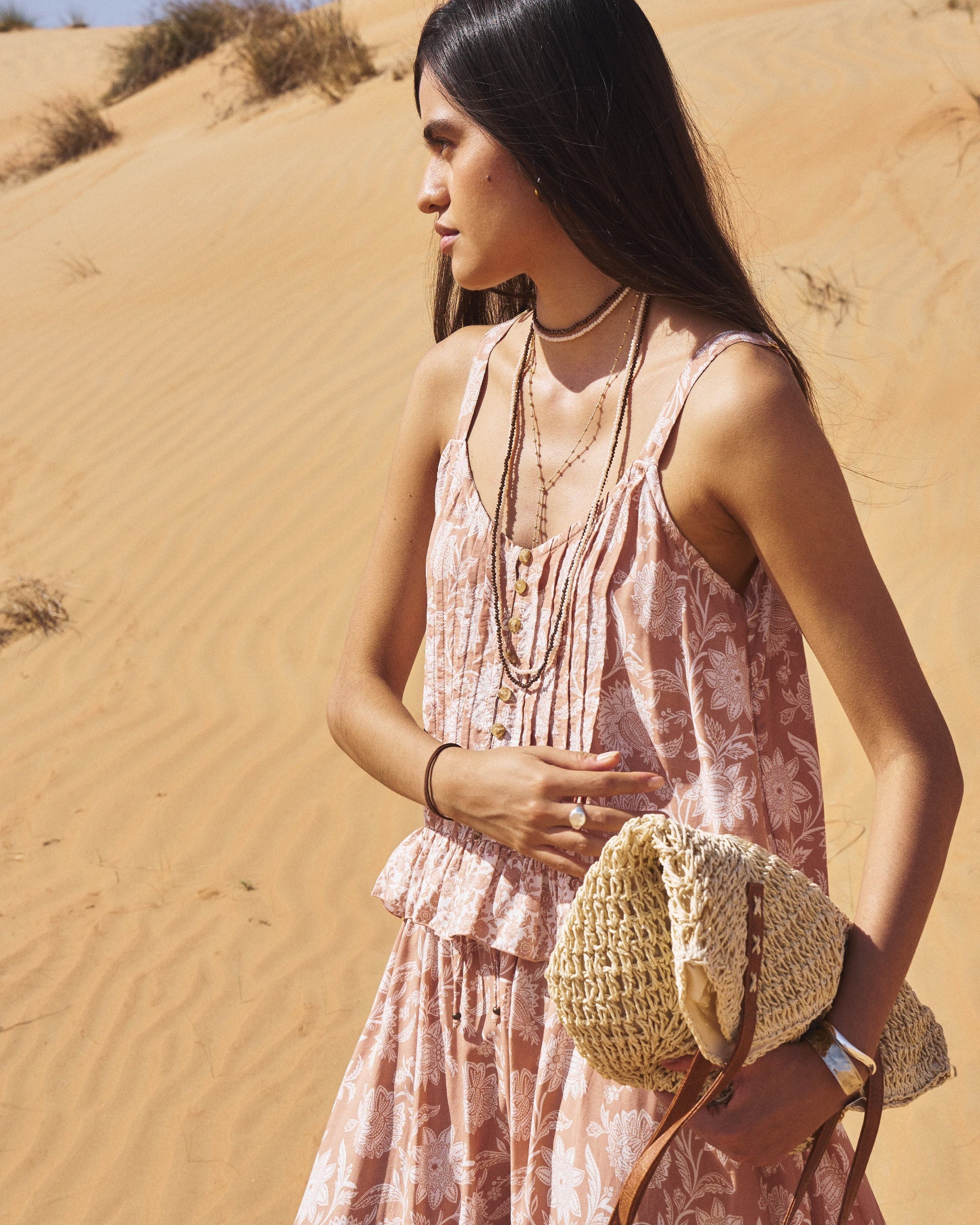 Lily Rose Singlet | CROPPED | Beige Flower - Saffron Road