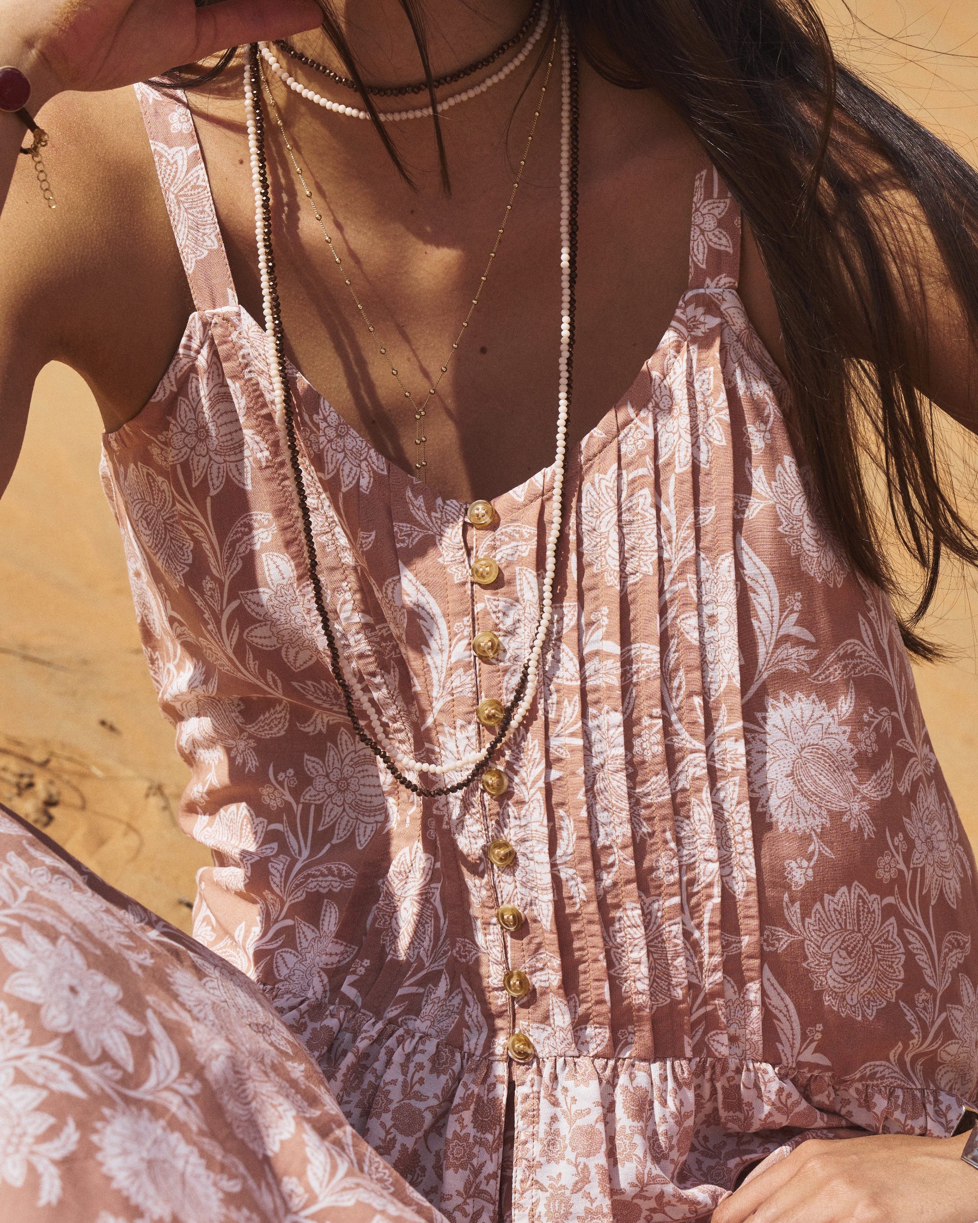 Lily Rose Singlet | CROPPED | Beige Flower - Saffron Road