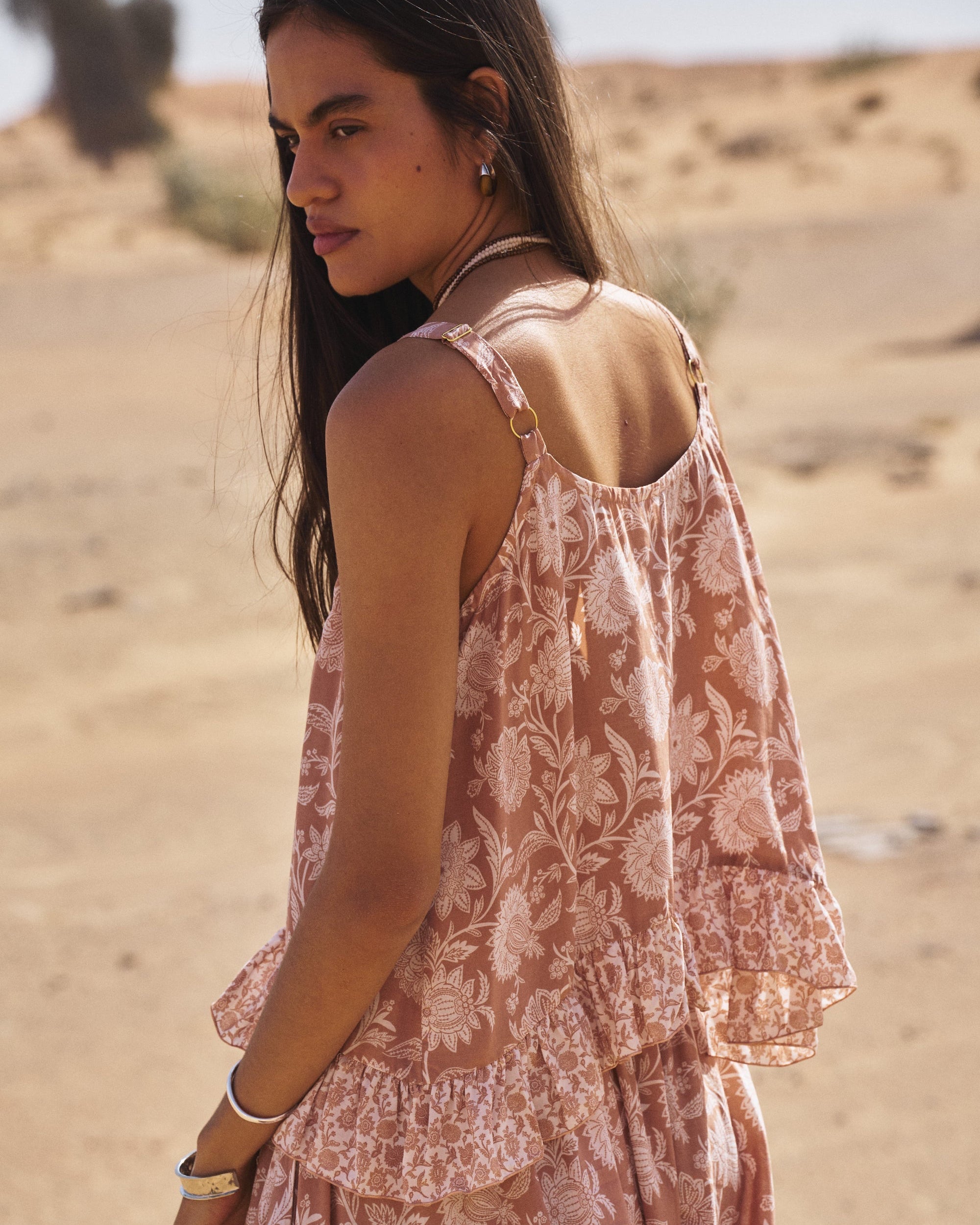 Lily Rose Singlet | CROPPED | Beige Flower - Saffron Road