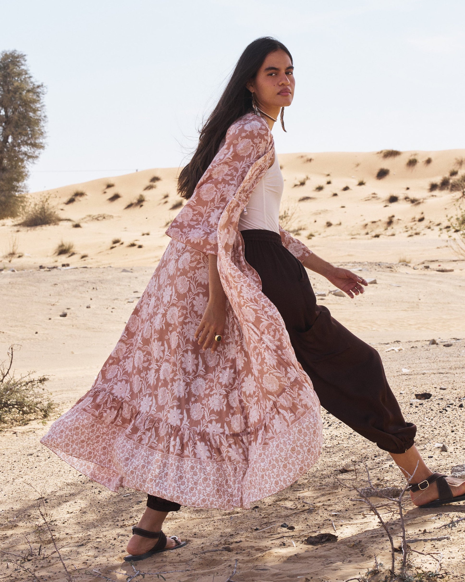 Duster Dress | Beige Flower - Saffron Road