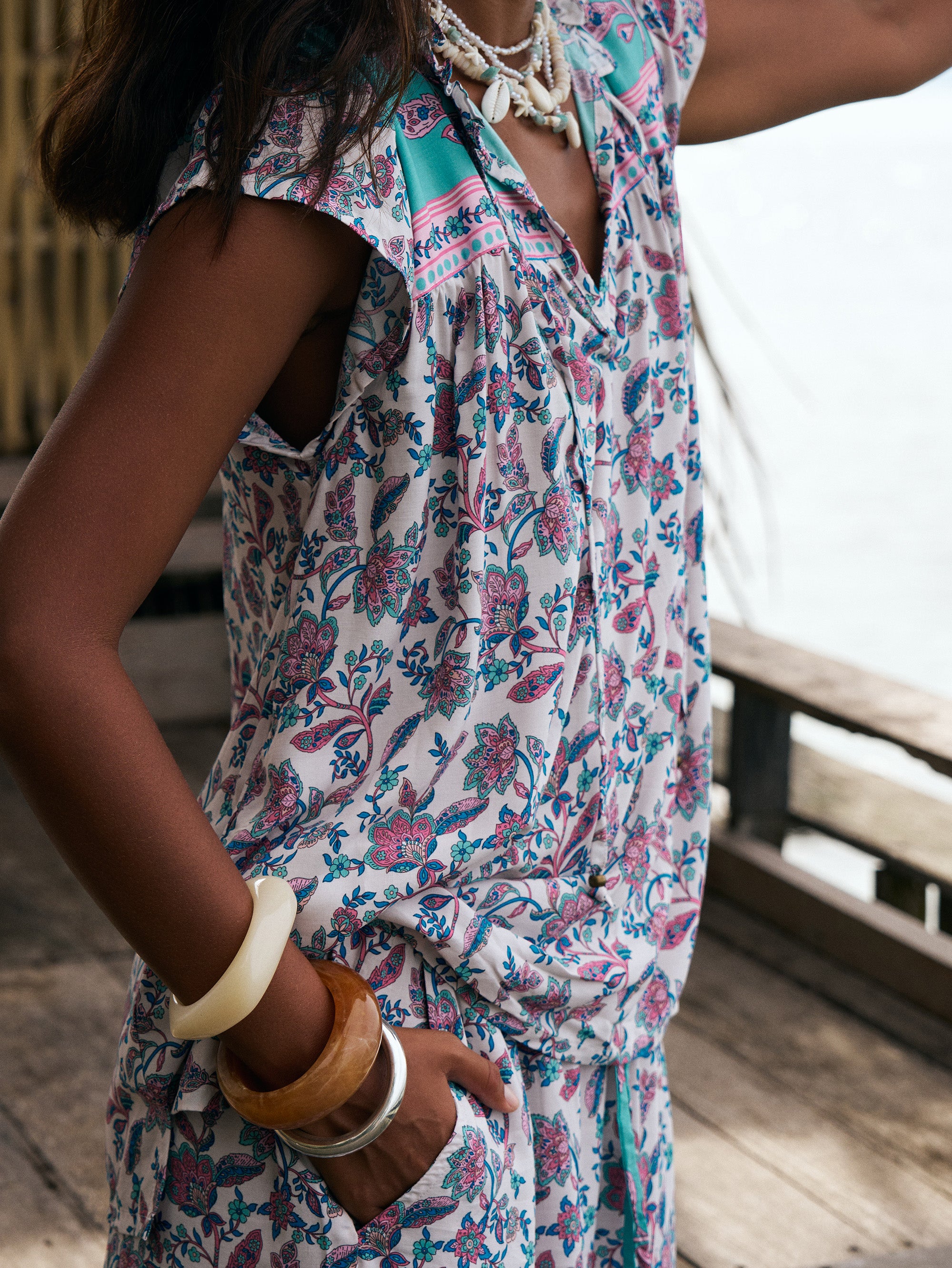 Freddie Blouse (Short Sleeve) | Turquoise Bloom - Saffron Road