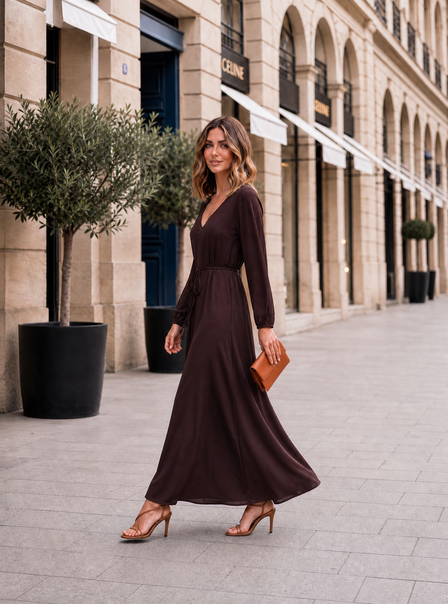 Viv Dress with Sleeves | Maxi | Chocolate - Saffron Road