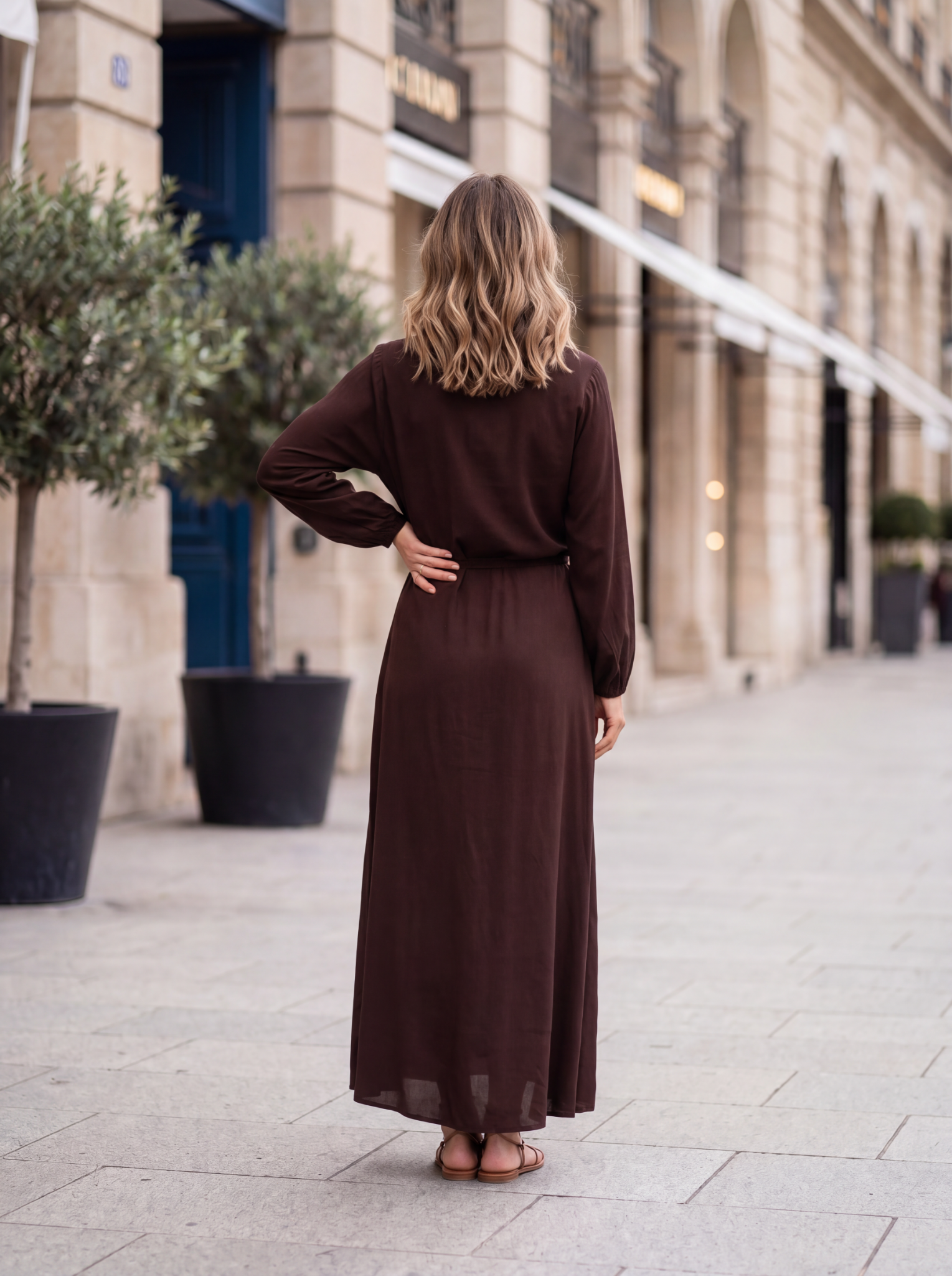 Viv Dress with Sleeves | Maxi | Chocolate - Saffron Road