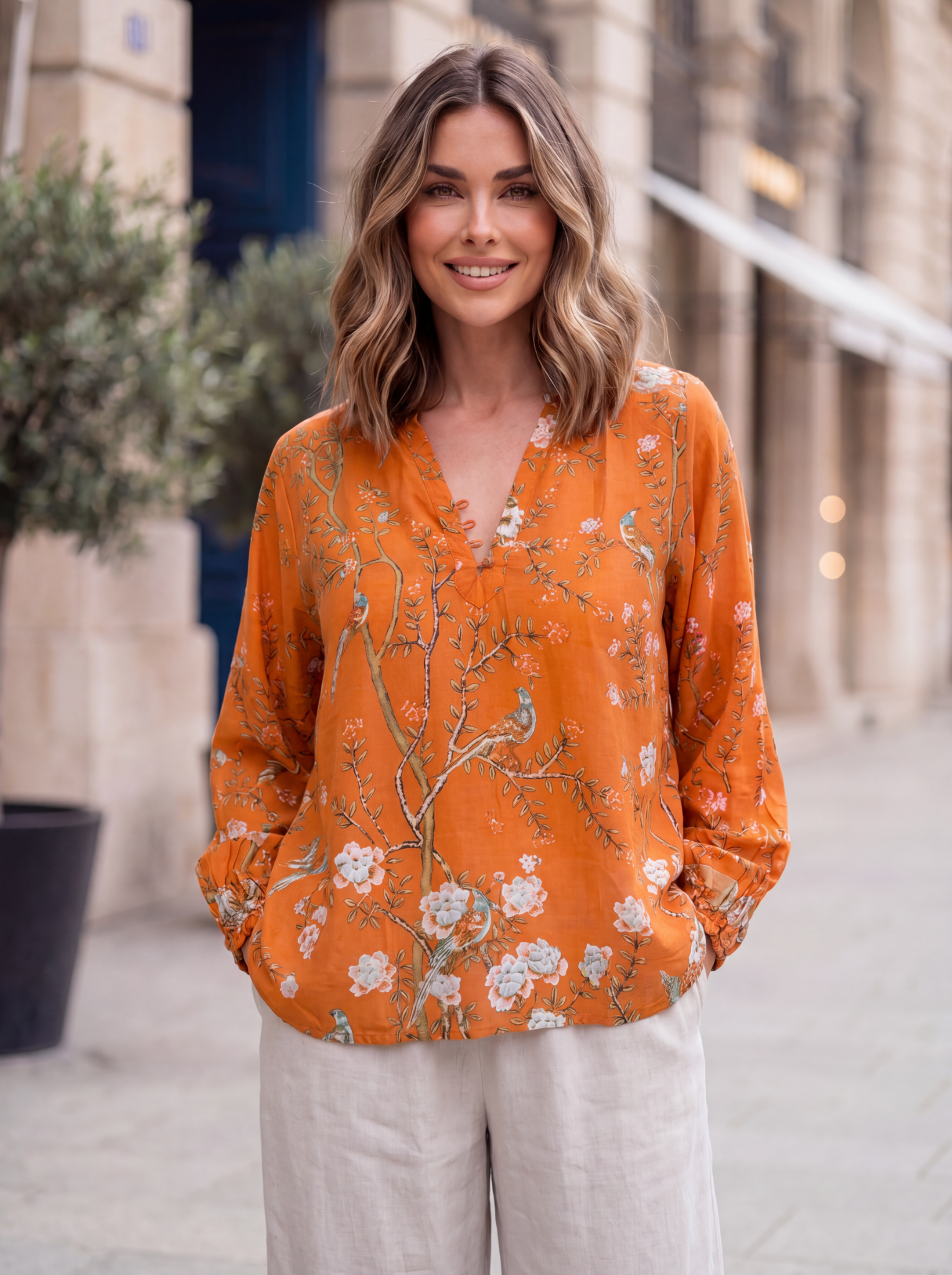 Natalya Blouse | Orange Lovebird - Saffron Road