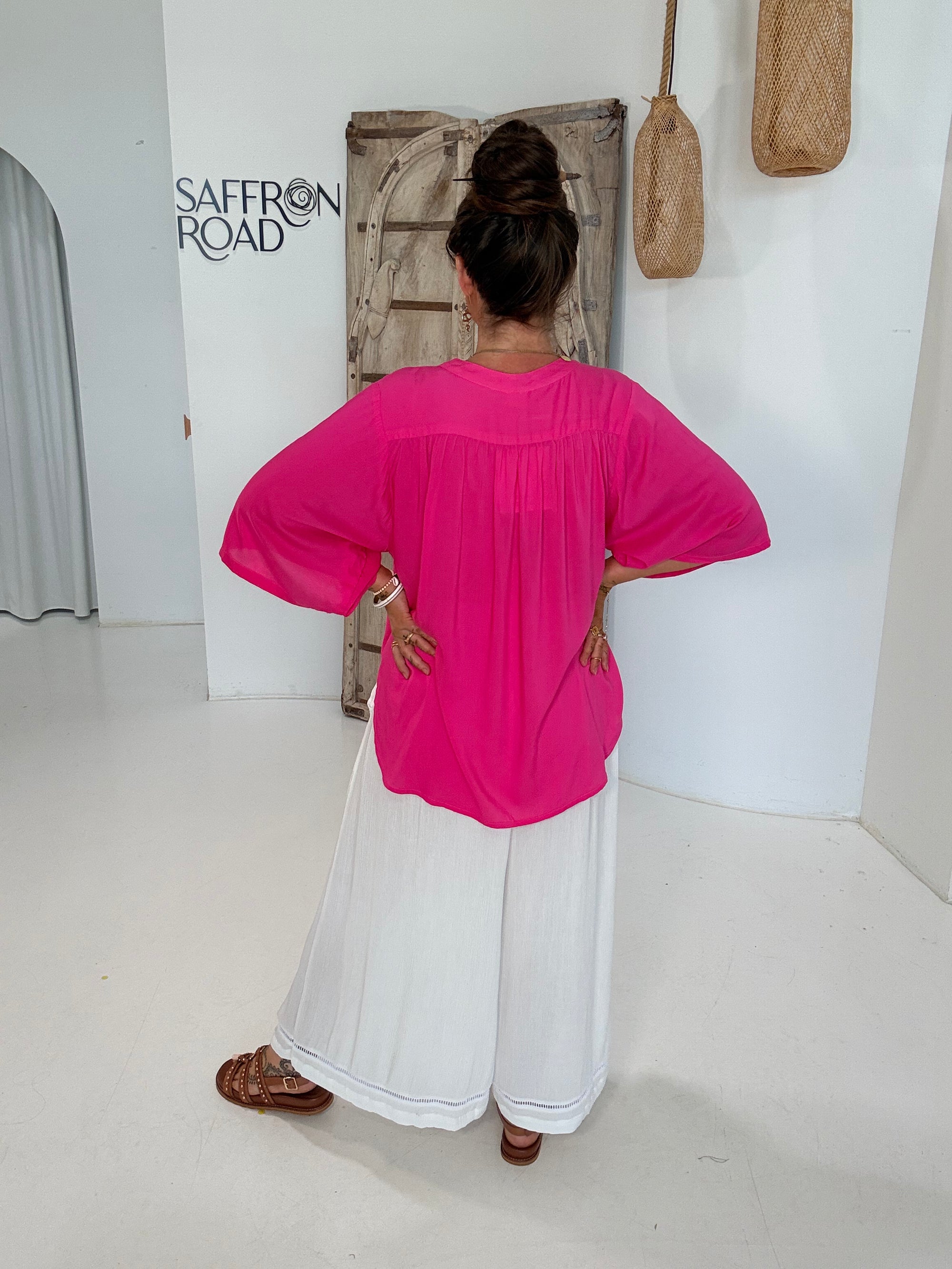 Amber Blouse with pin tucks | Hot Pink - Saffron Road