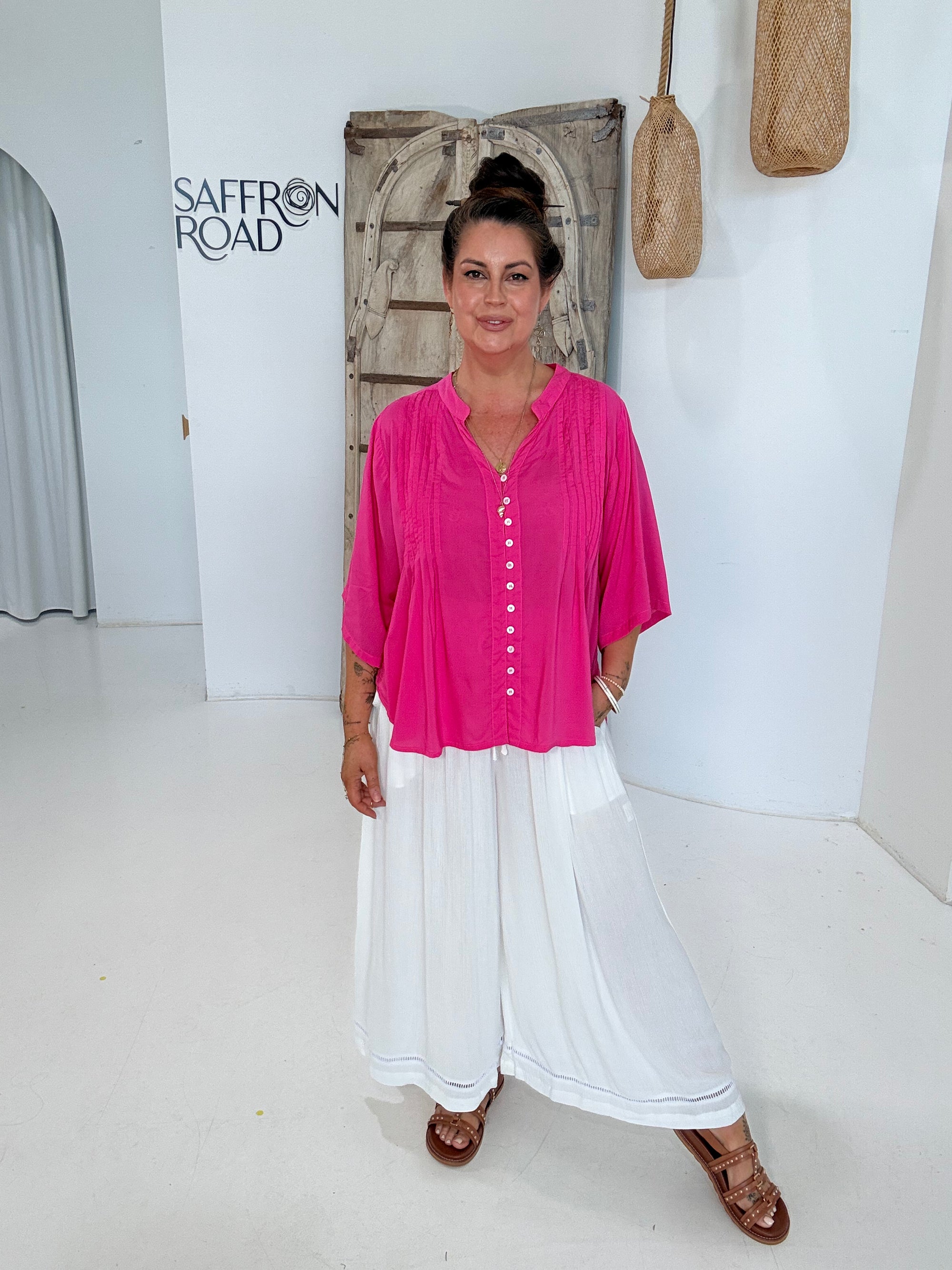 Amber Blouse with pin tucks | Hot Pink - Saffron Road