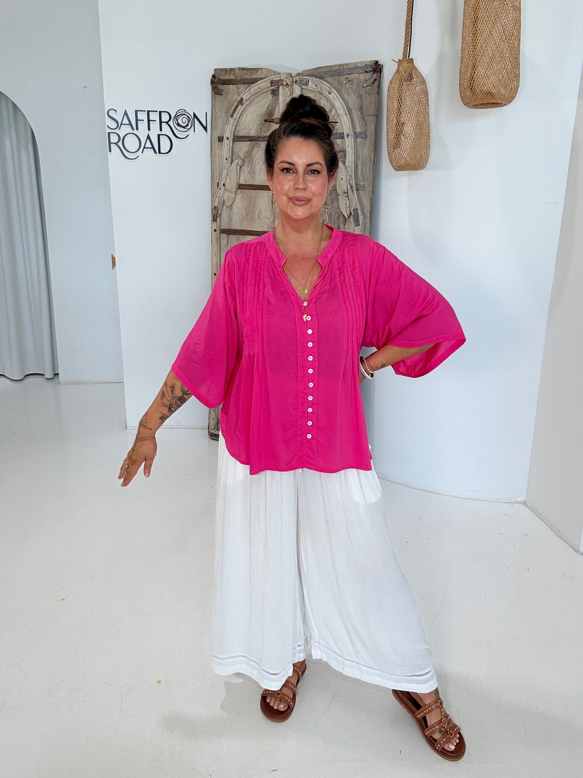Amber Blouse with pin tucks | Hot Pink - Saffron Road