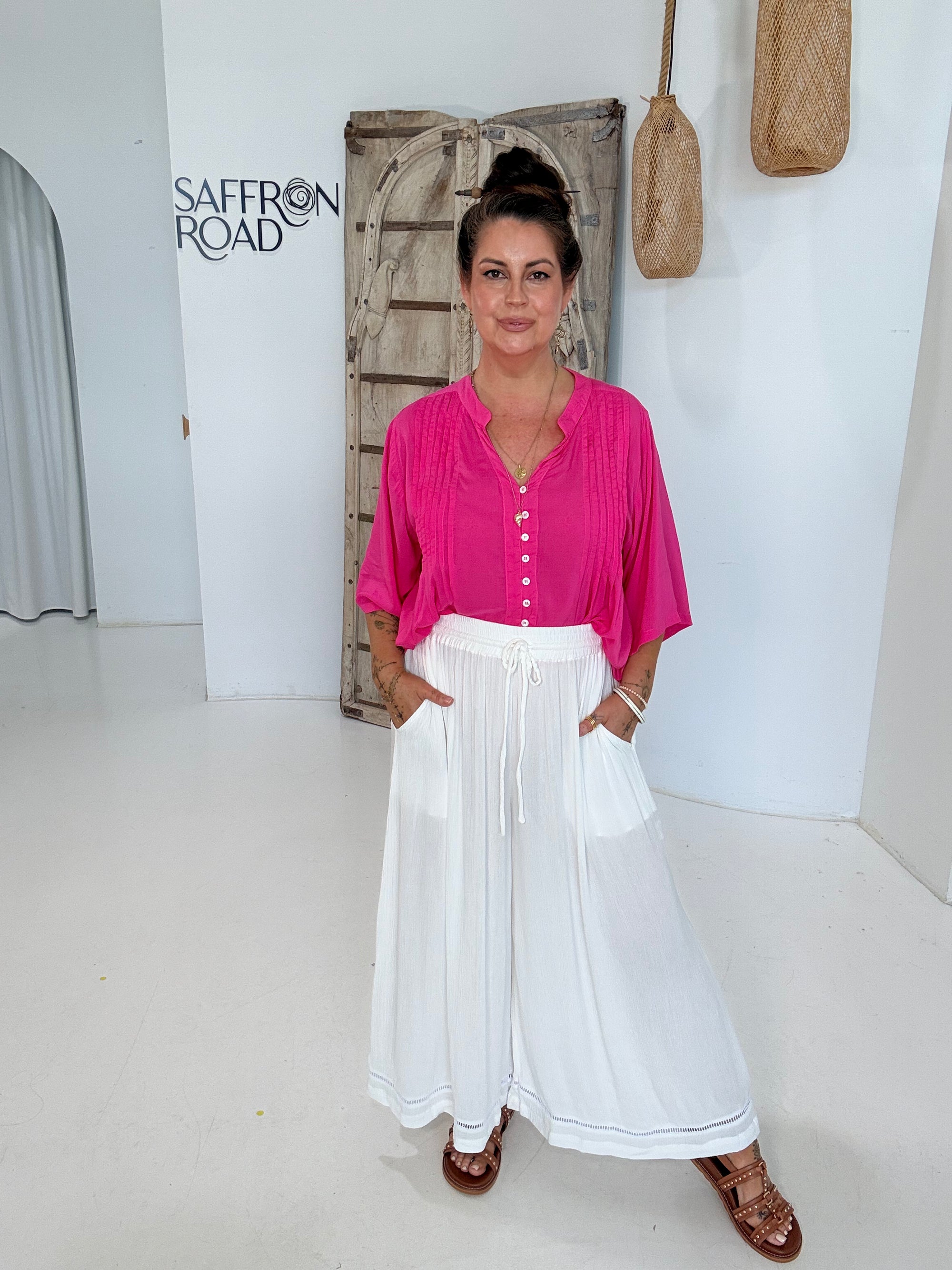 Amber Blouse with pin tucks | Hot Pink - Saffron Road