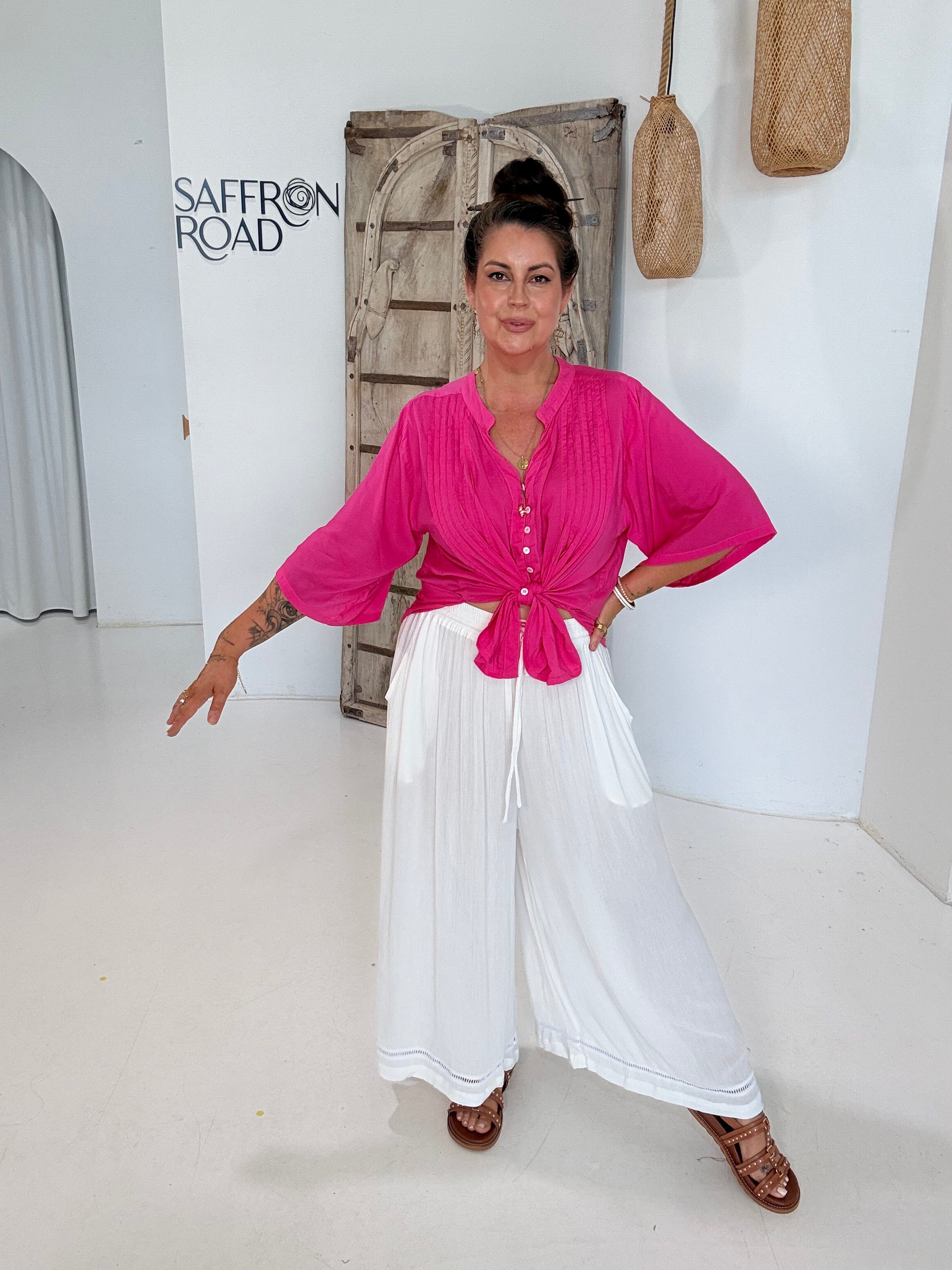 Amber Blouse with pin tucks | Hot Pink - Saffron Road