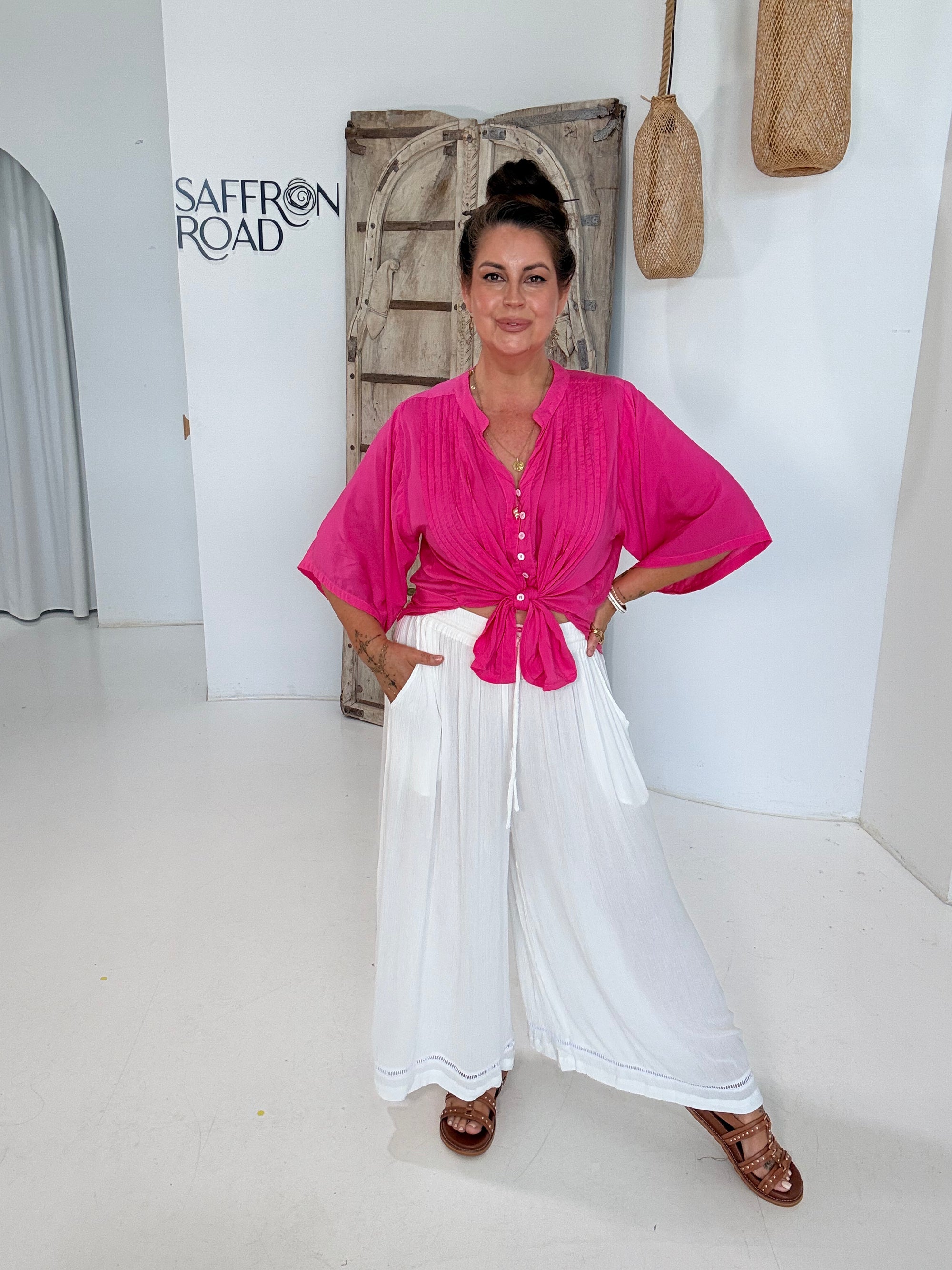 Amber Blouse with pin tucks | Hot Pink - Saffron Road