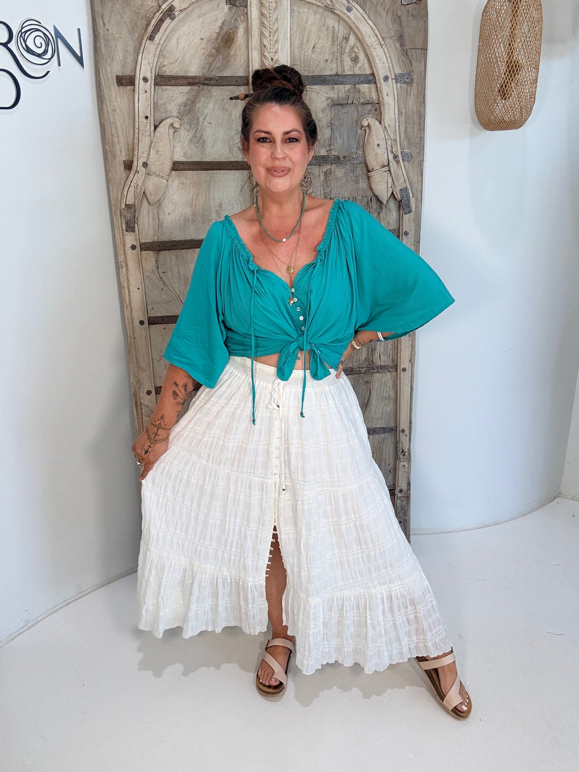 Festival Dreaming Top | Button Front | Jade Green - Saffron Road